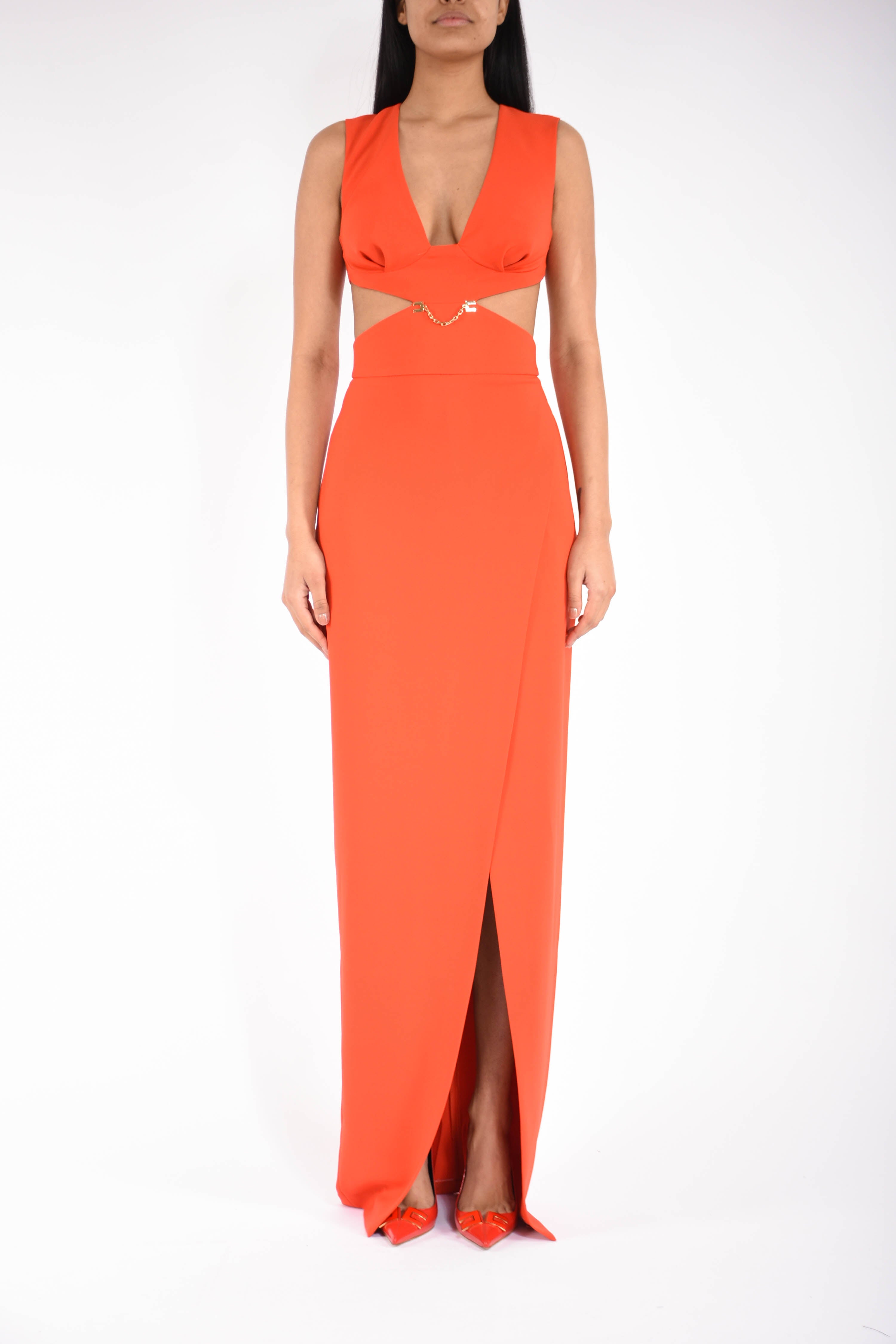 Abito lungo in crêpe leggero con cut-out