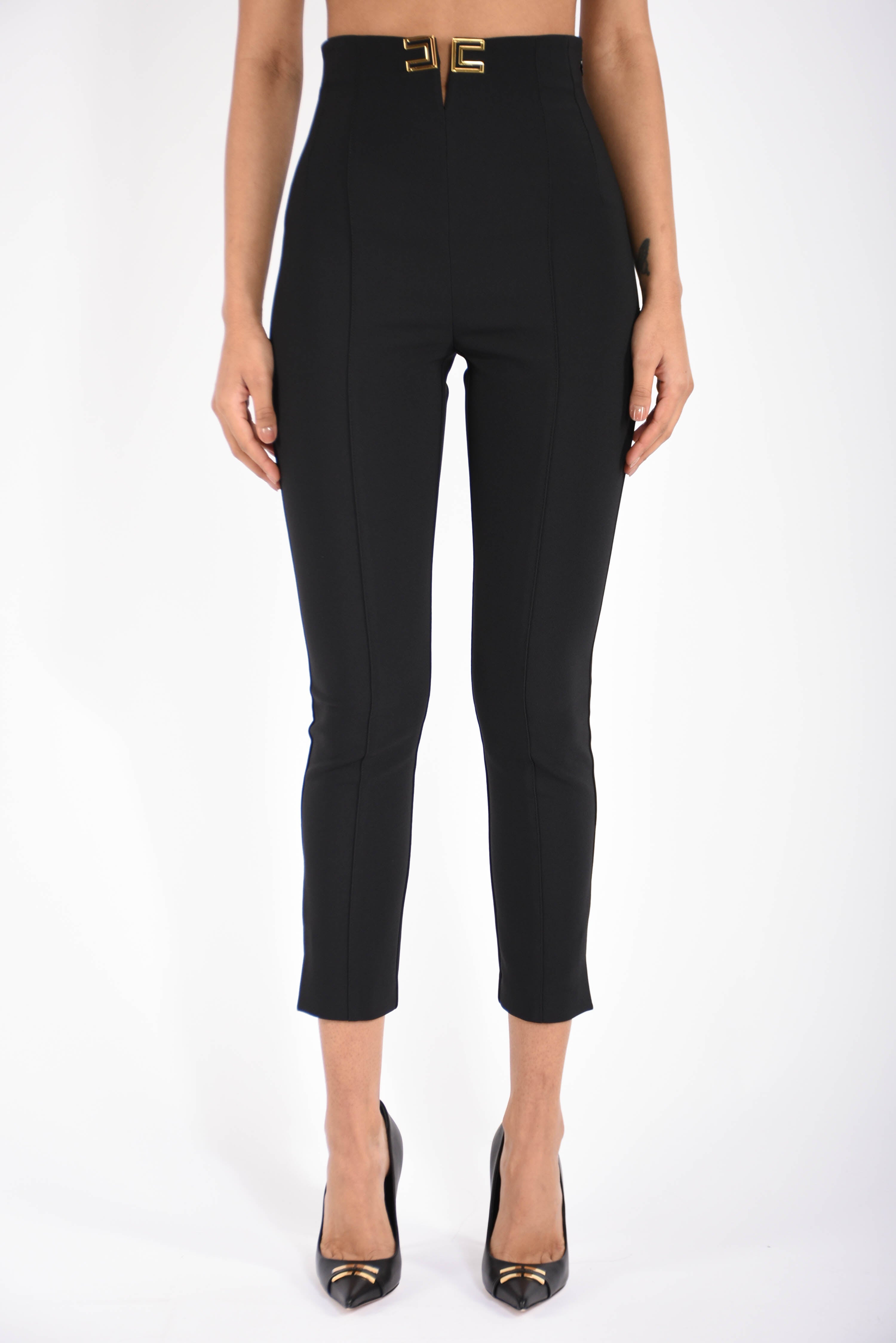 Pantaloni in doppio crêpe stretch con dettagli logo