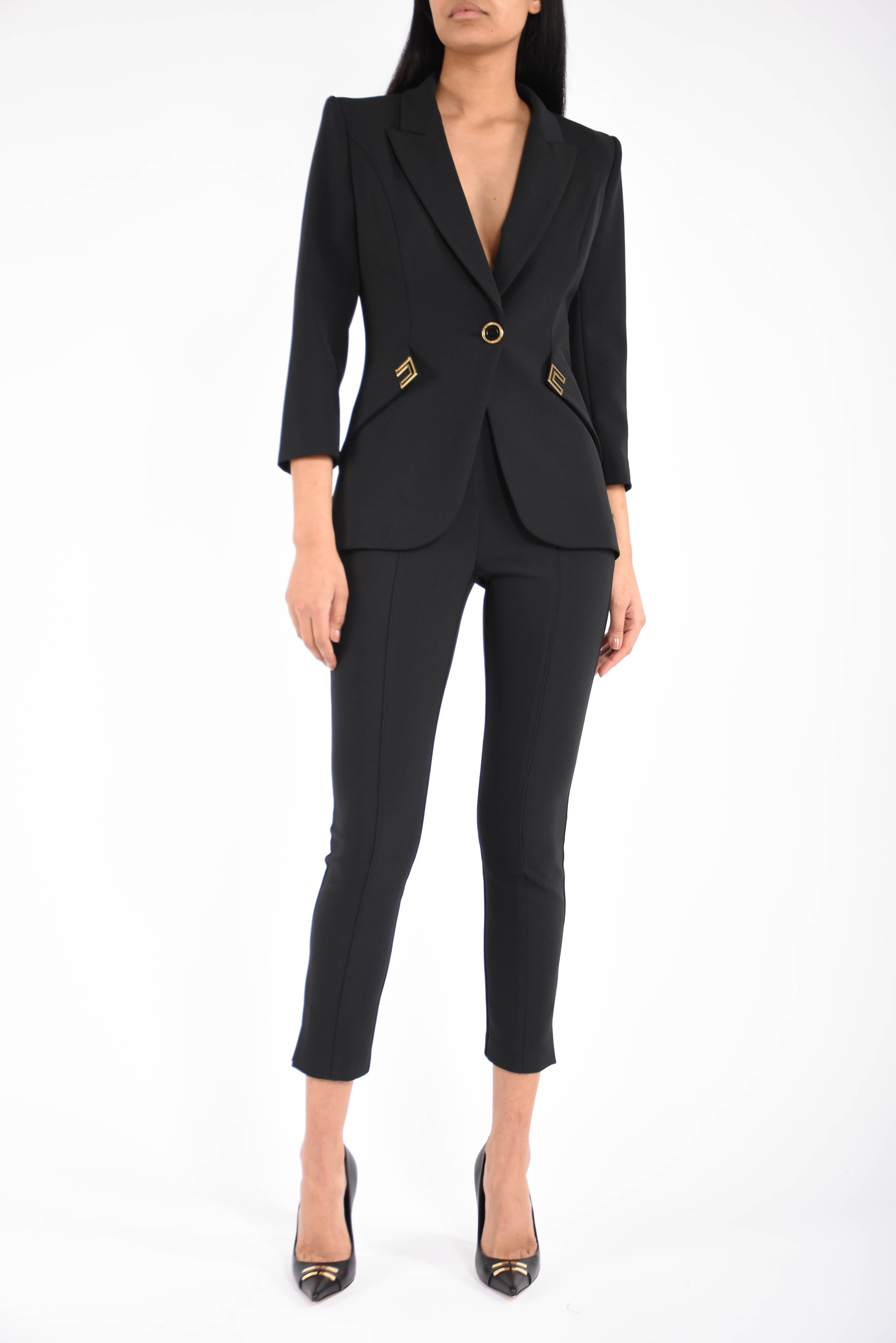 Pantaloni in doppio crêpe stretch con dettagli logo