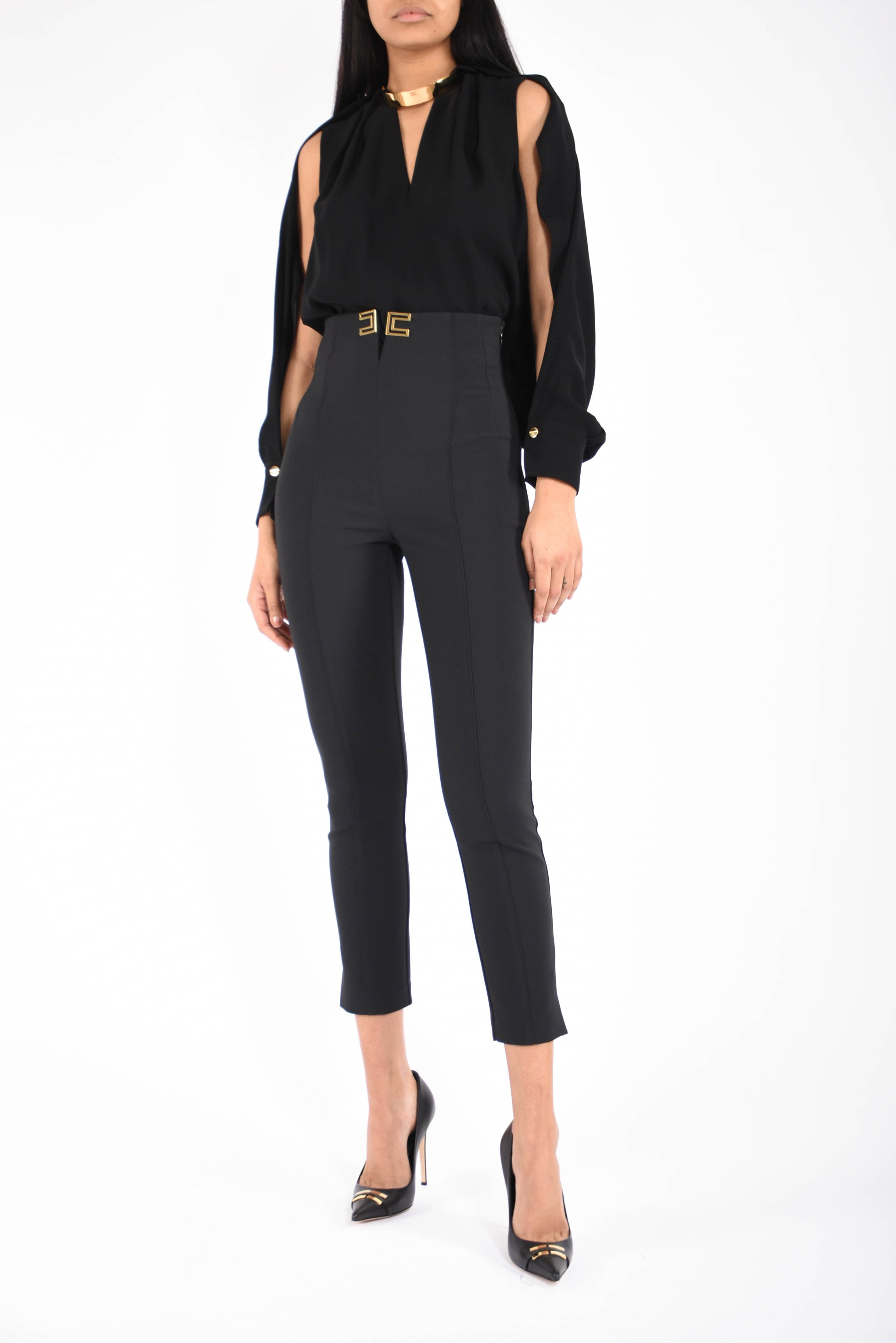 Blusa in georgette di viscosa con dettaglio gioiello