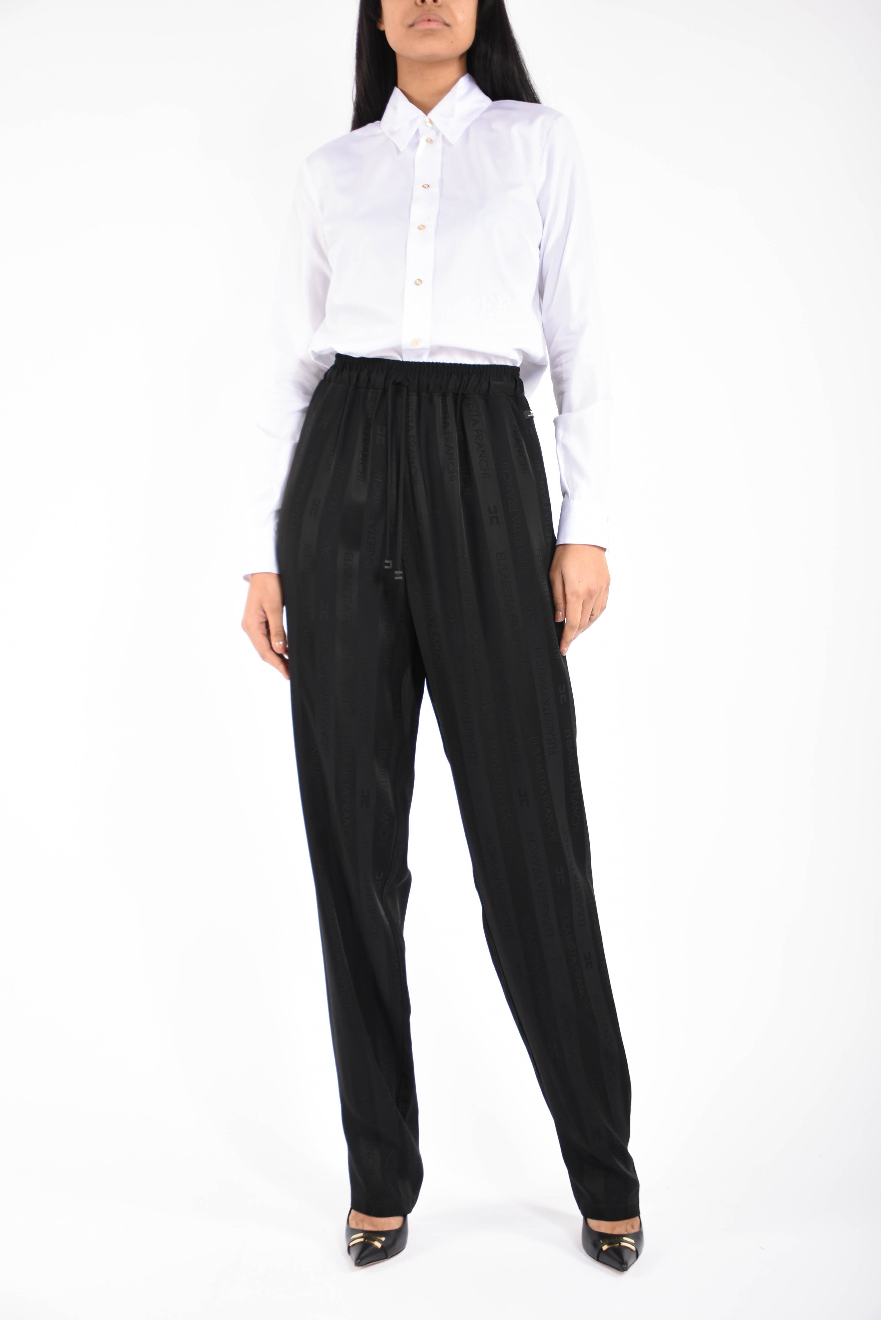 Pantaloni in satin con righe jacquard