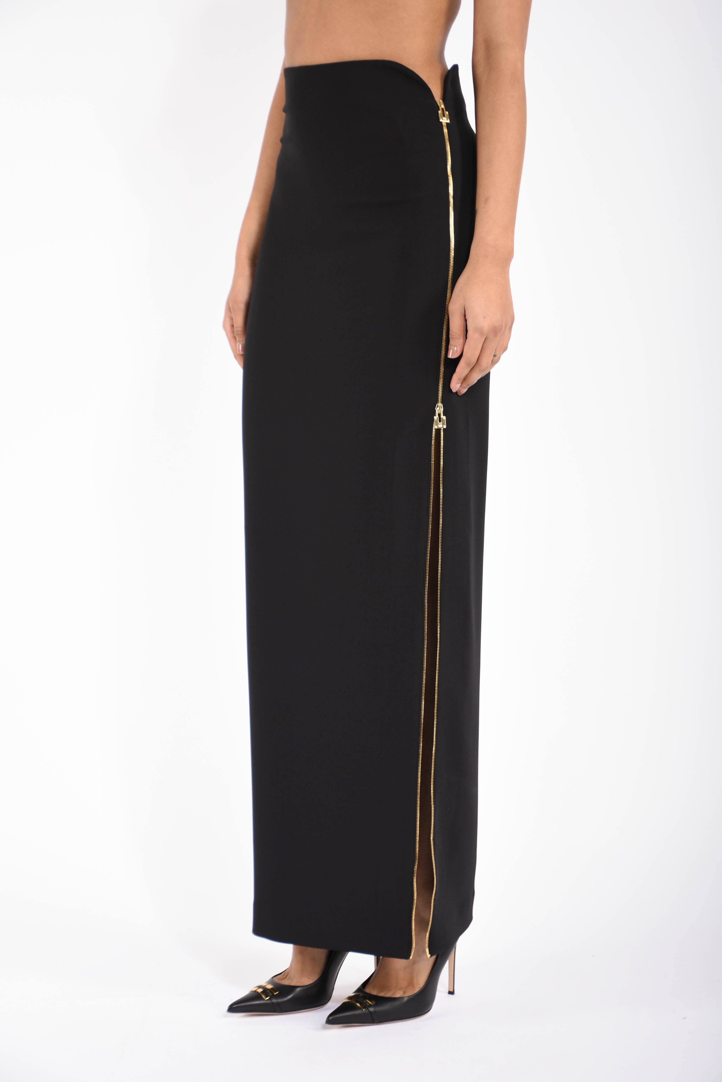 Gonna in crêpe leggero con zip gioiello