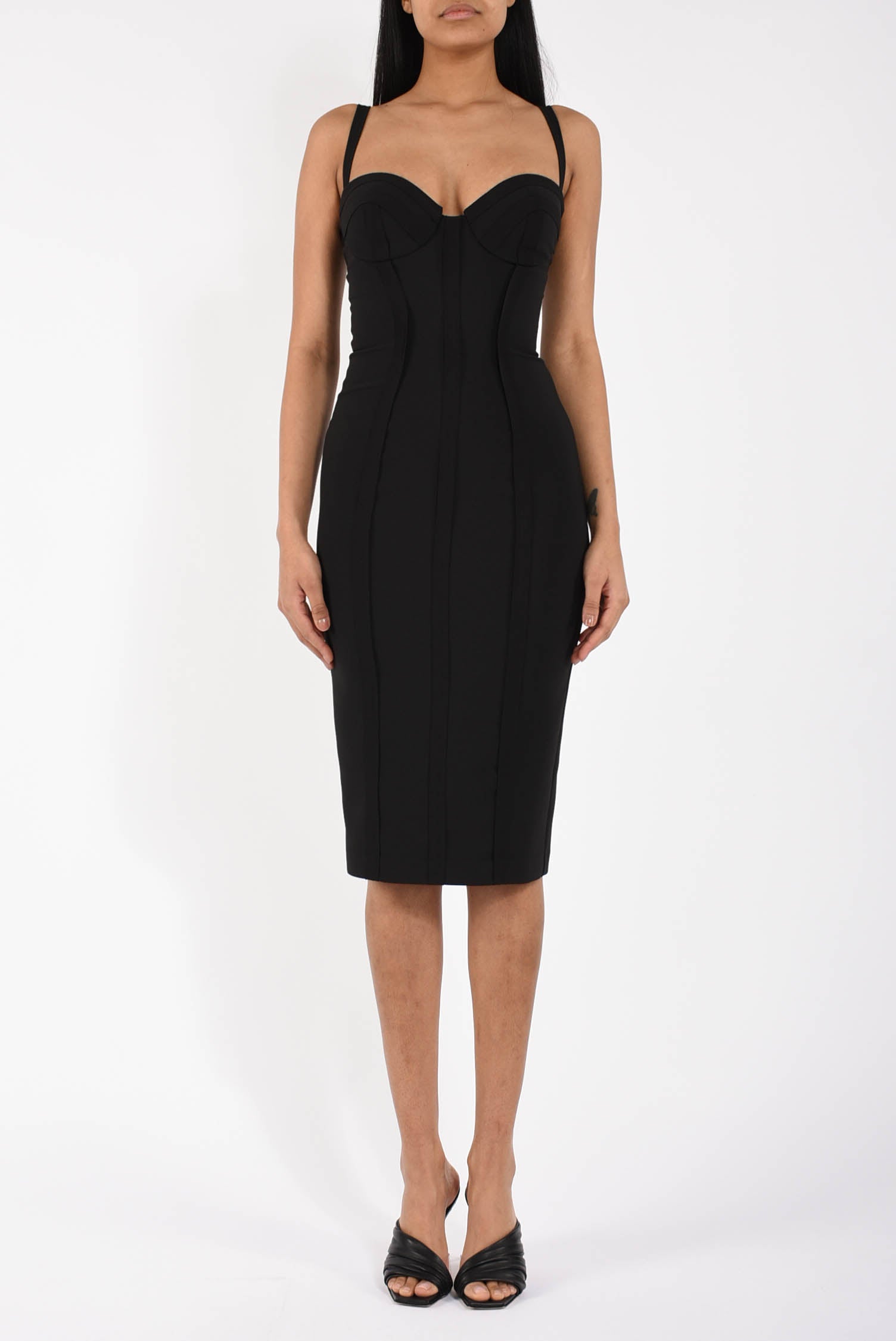 Abito midi con tessuto a taglio vivo