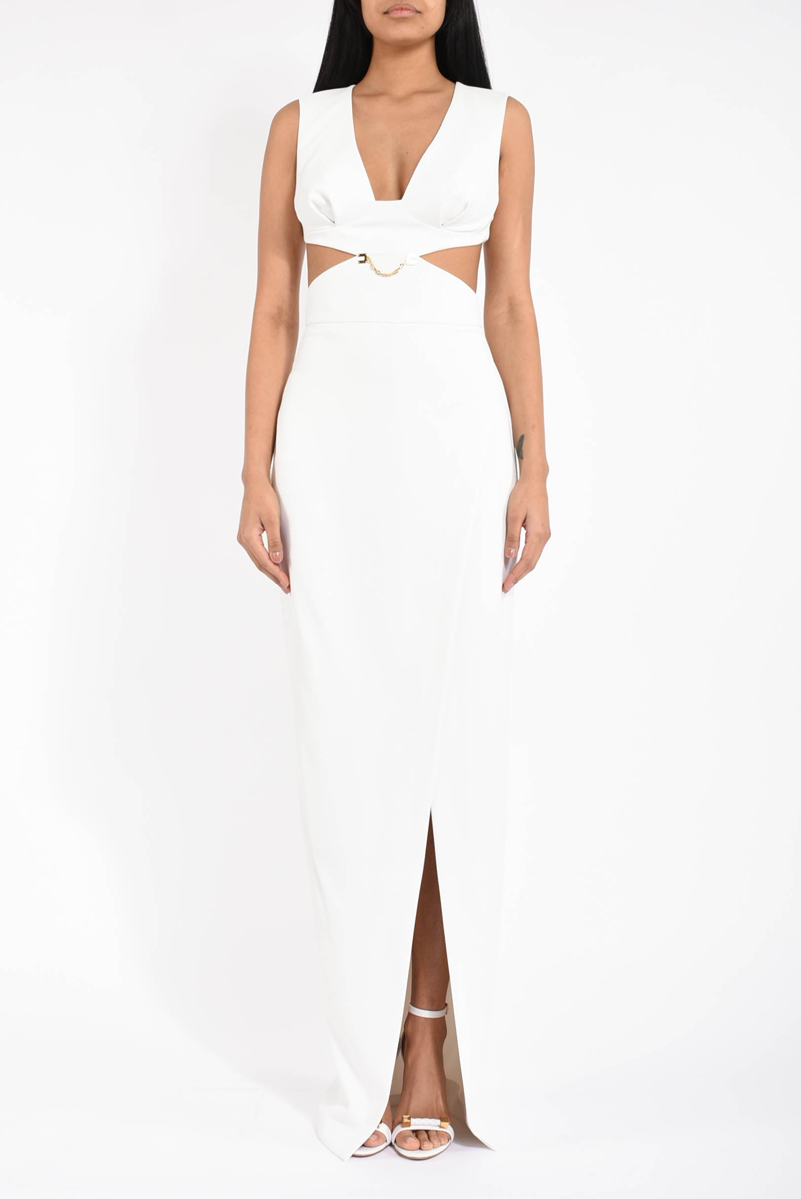 Abito lungo in crêpe leggero con cut-out