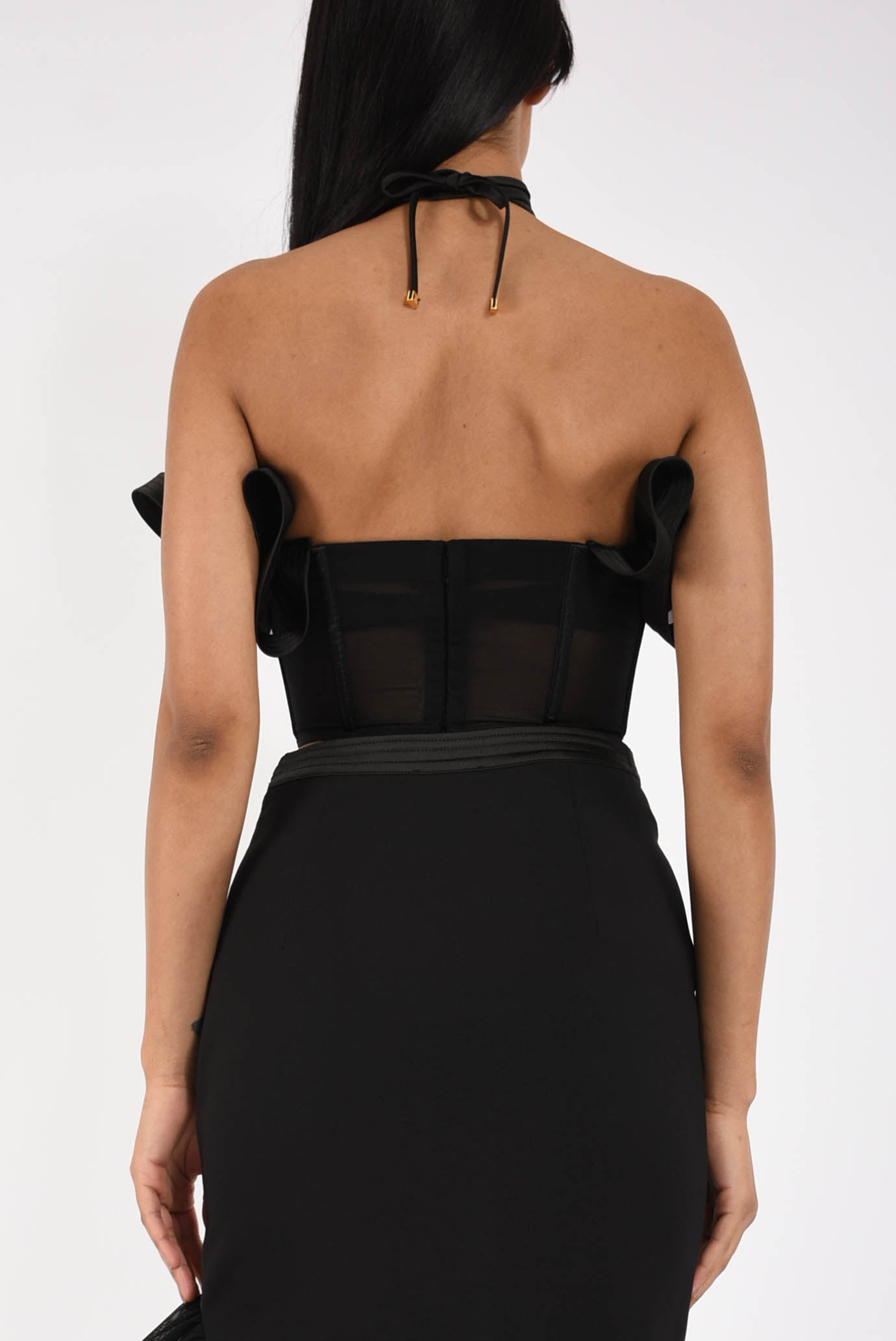 Top in raso con maxi ruche