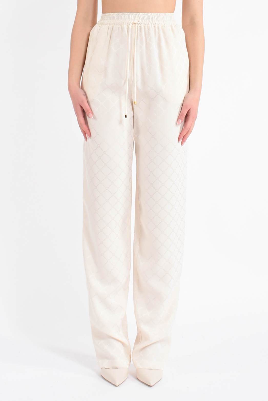 pantaloni in satin con losanga jacquard