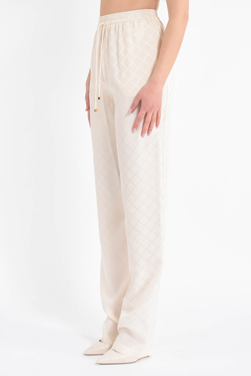 pantaloni in satin con losanga jacquard
