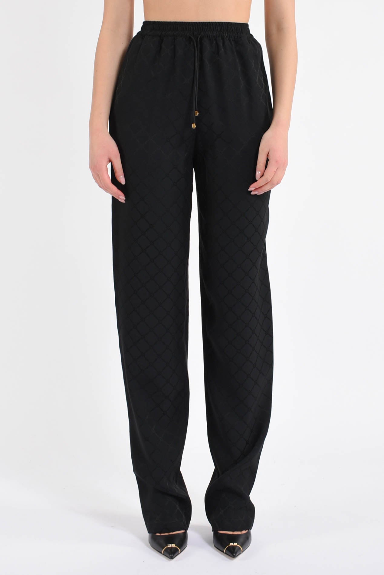 pantaloni in satin con losanga jacquard