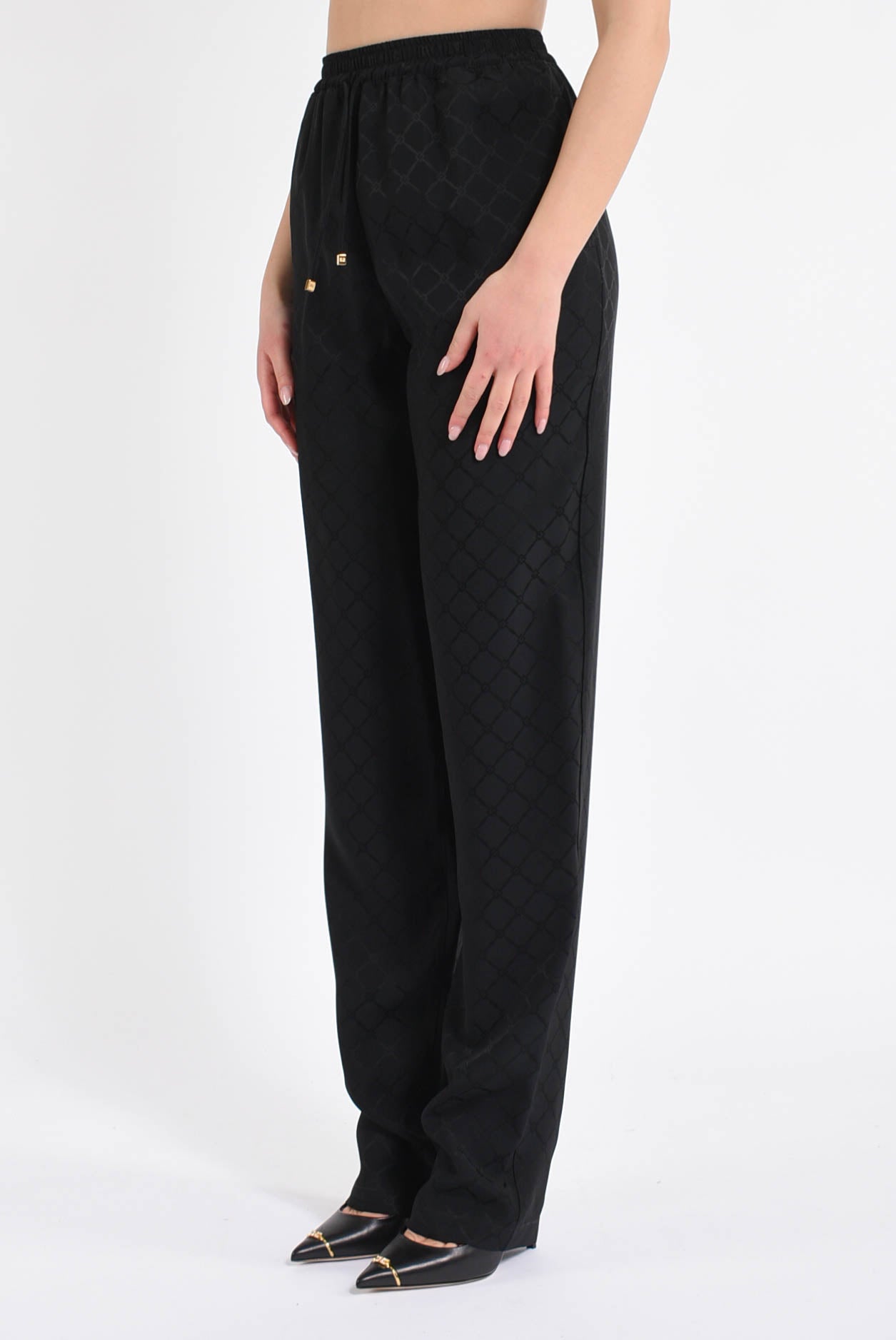 pantaloni in satin con losanga jacquard