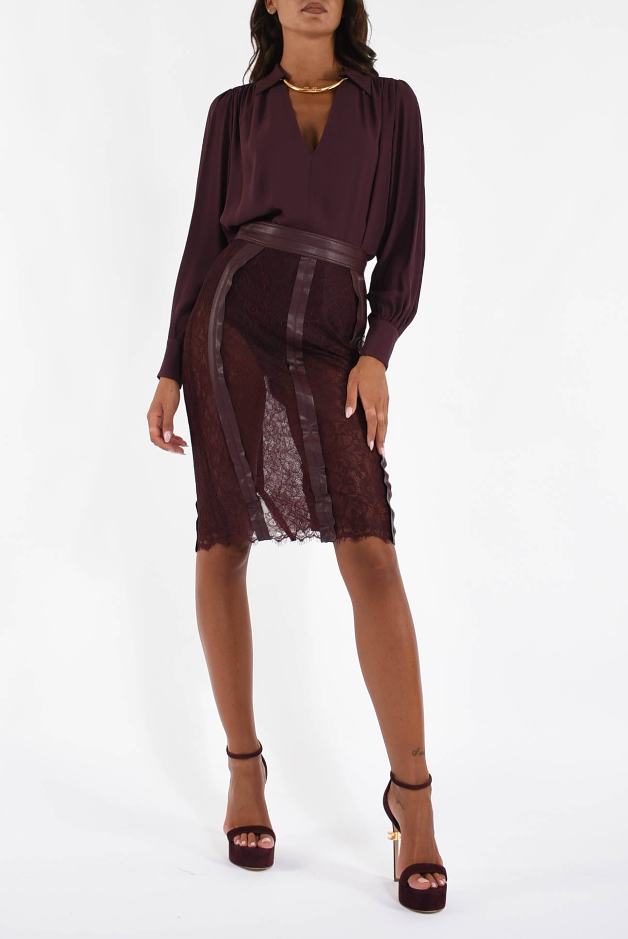 Gonna midi in pizzo floreale