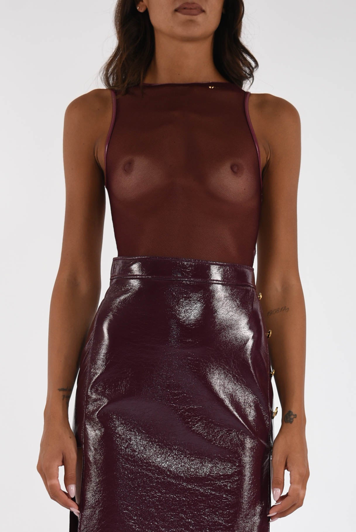 Body in tulle con dettagli in vinile