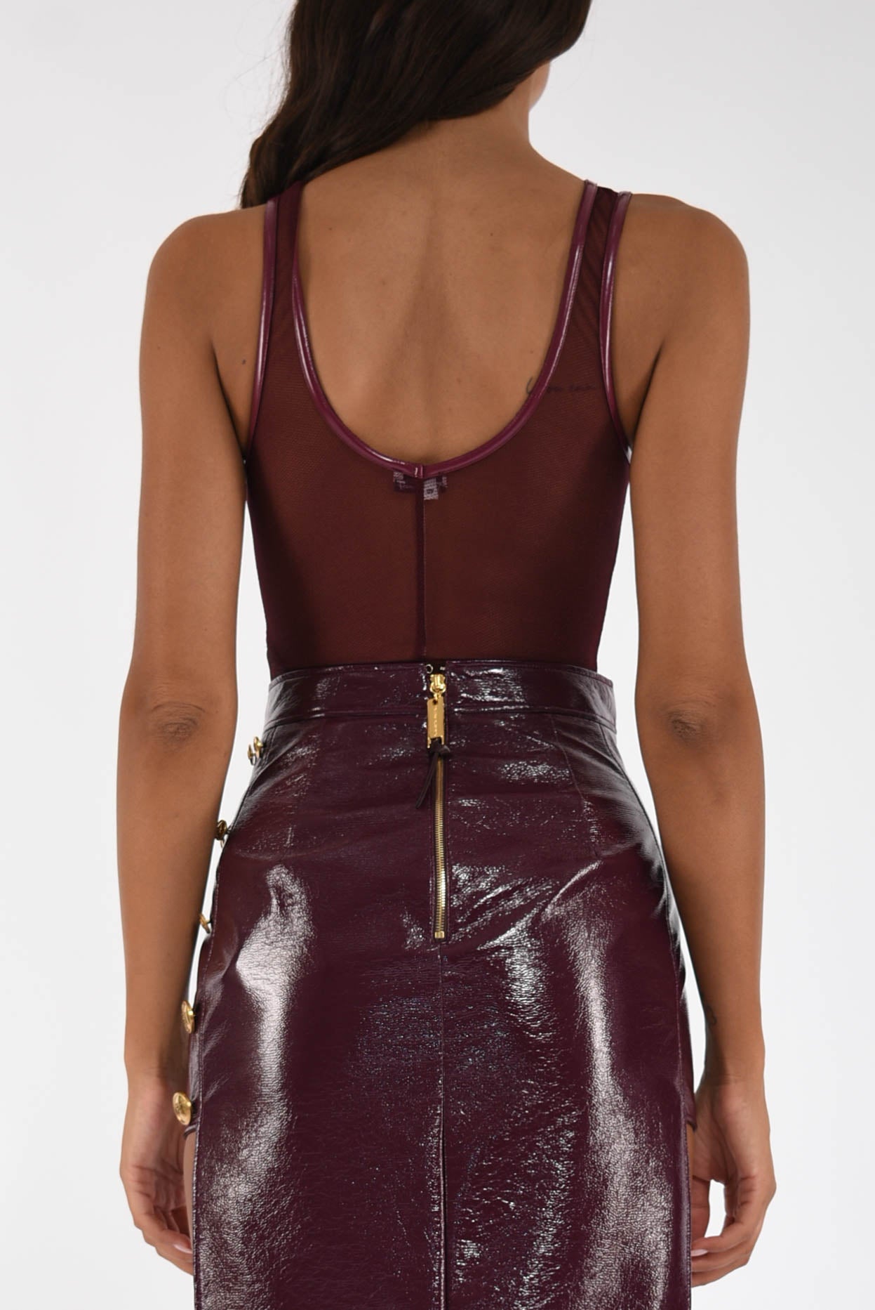 Body in tulle con dettagli in vinile