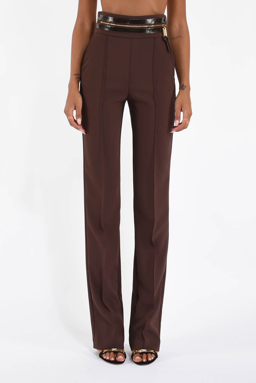 Pantaloni in crêpe leggero con fascia in craquelé