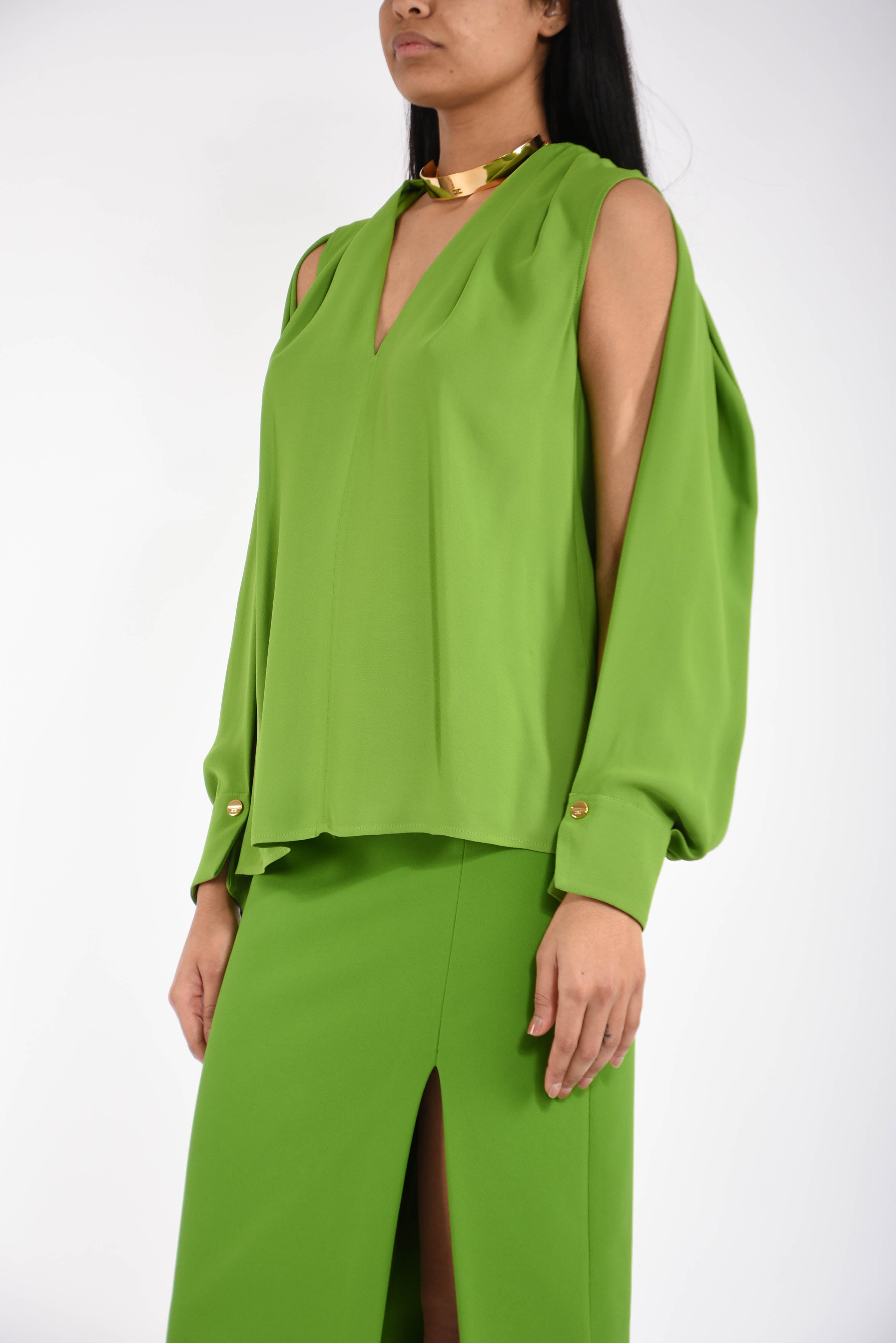 Blusa in georgette di viscosa con dettaglio gioiello