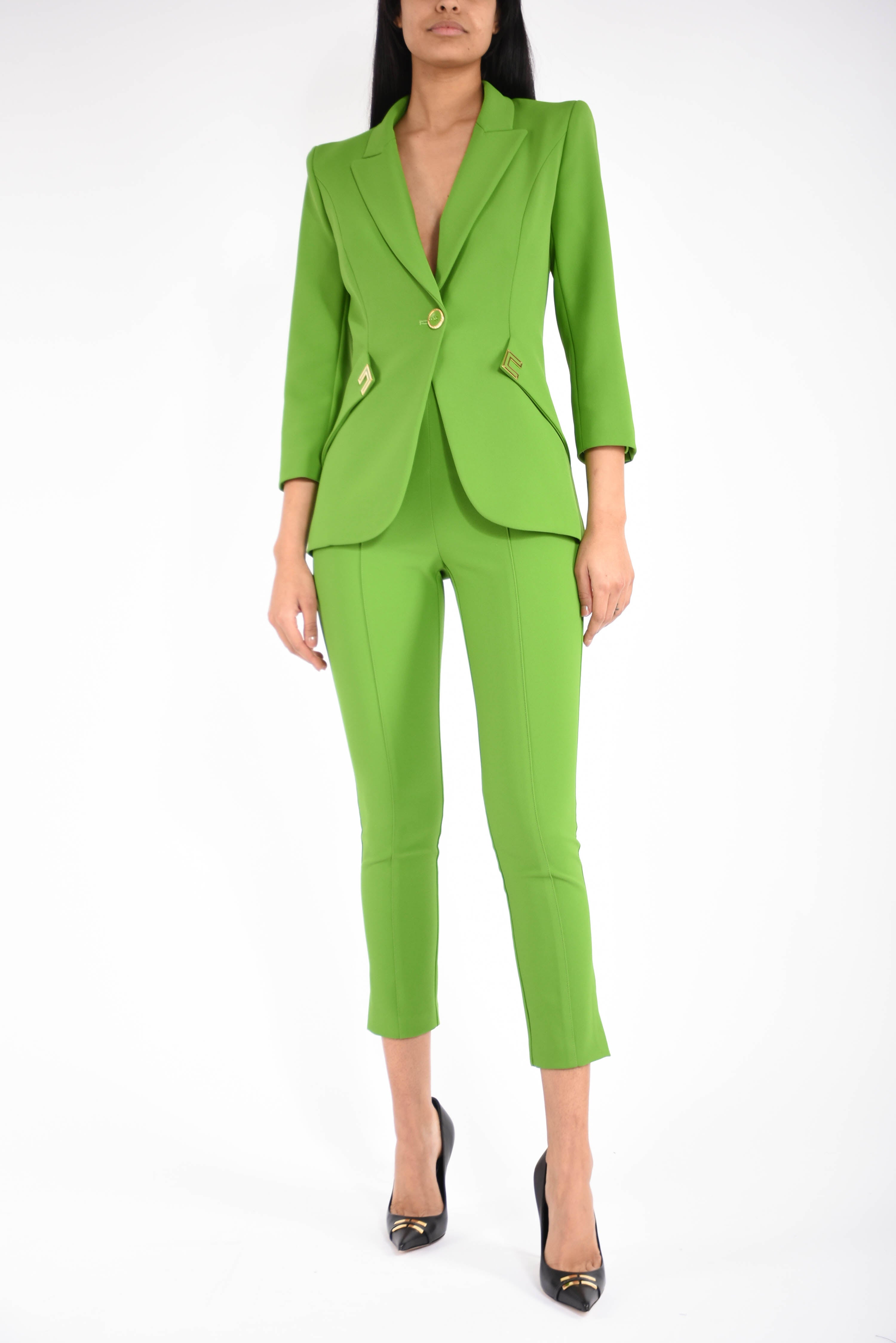 Pantaloni in doppio crêpe stretch con dettagli logo