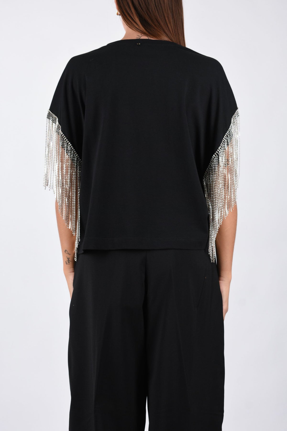 T-shirt boxy in cotone con frange in strass RIVIERA 2622946015