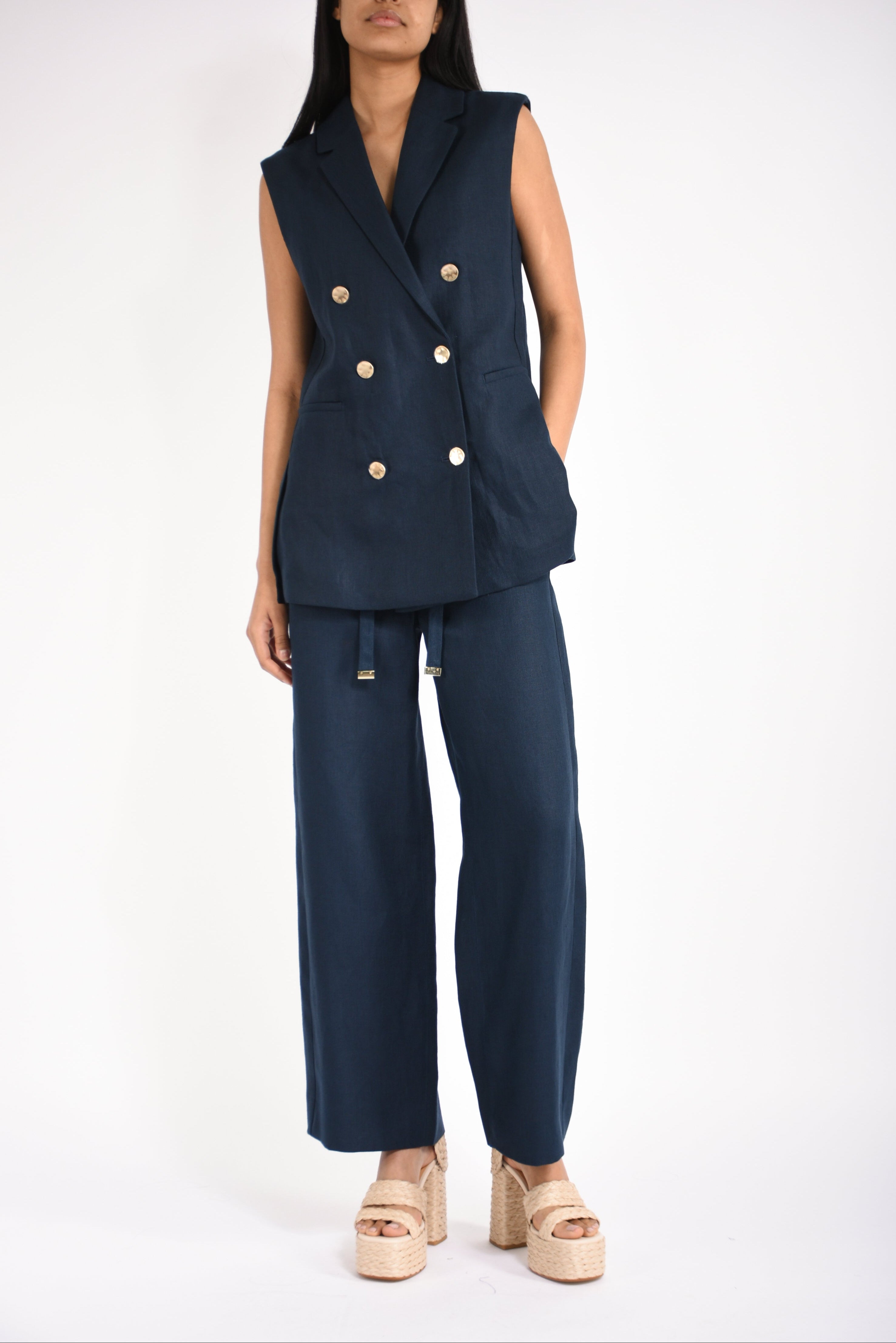 gilet doppiopetto in lino bird