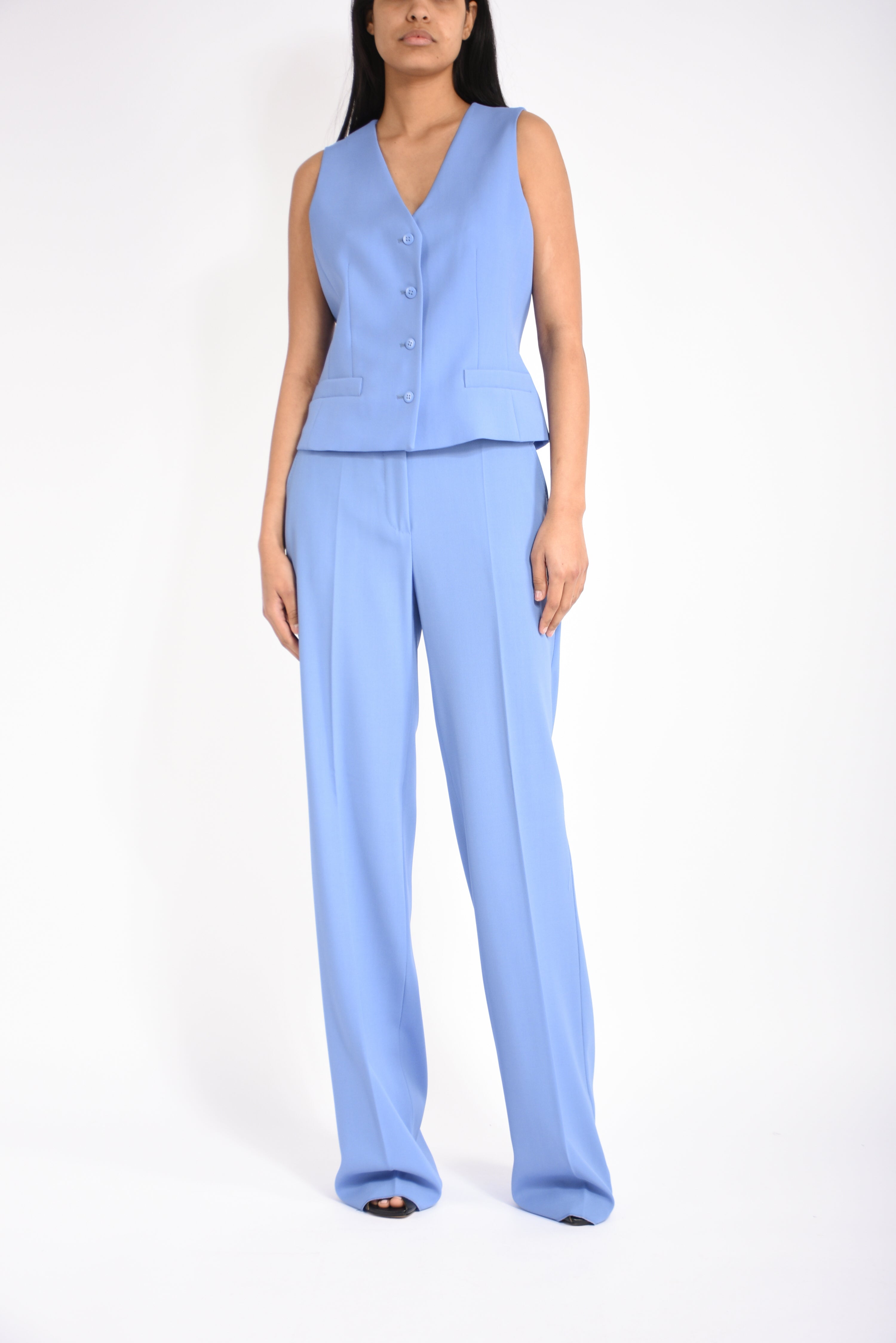 pantaloni straight leg in lana crepè quasar