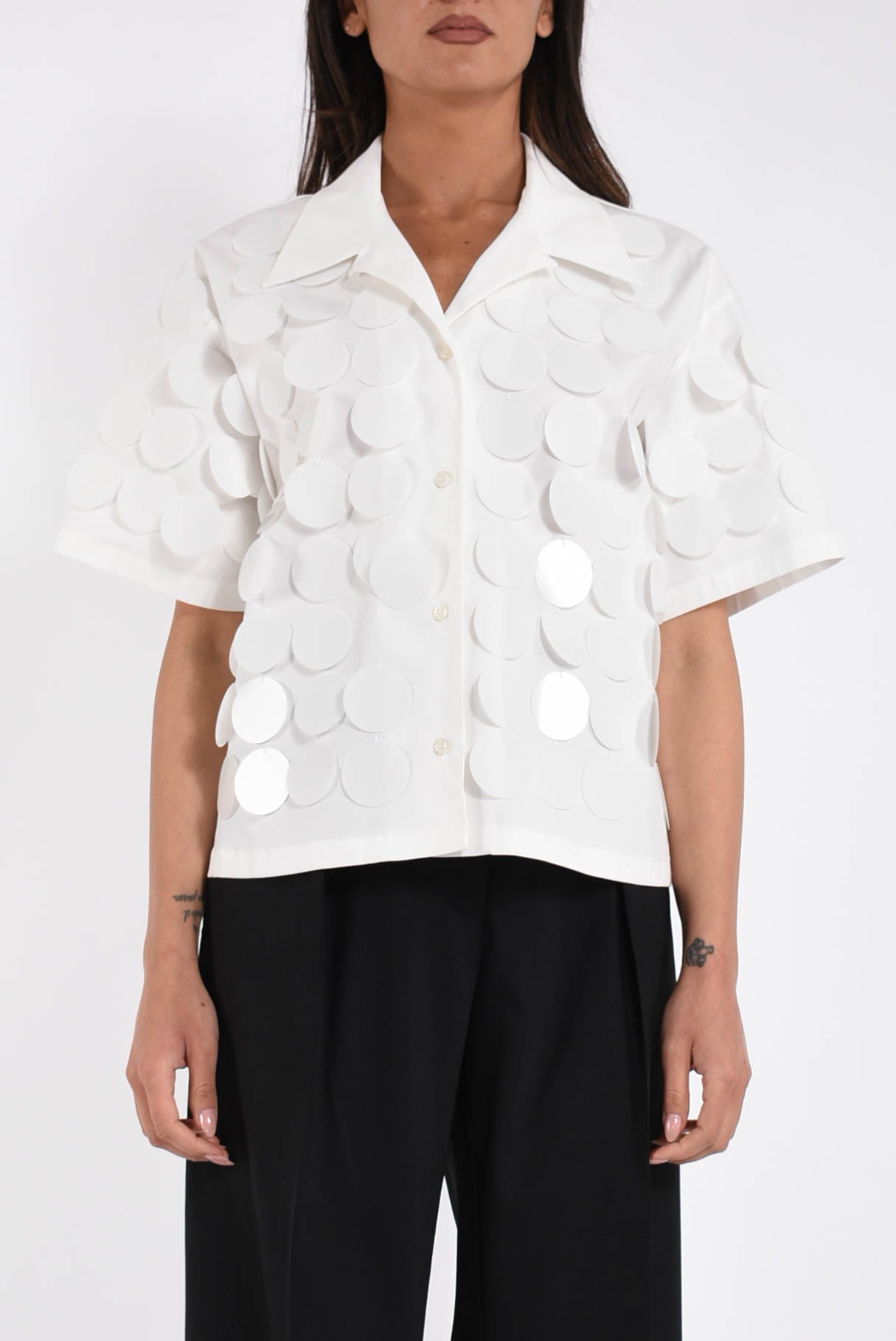camicia in cotone con maxi paillettes