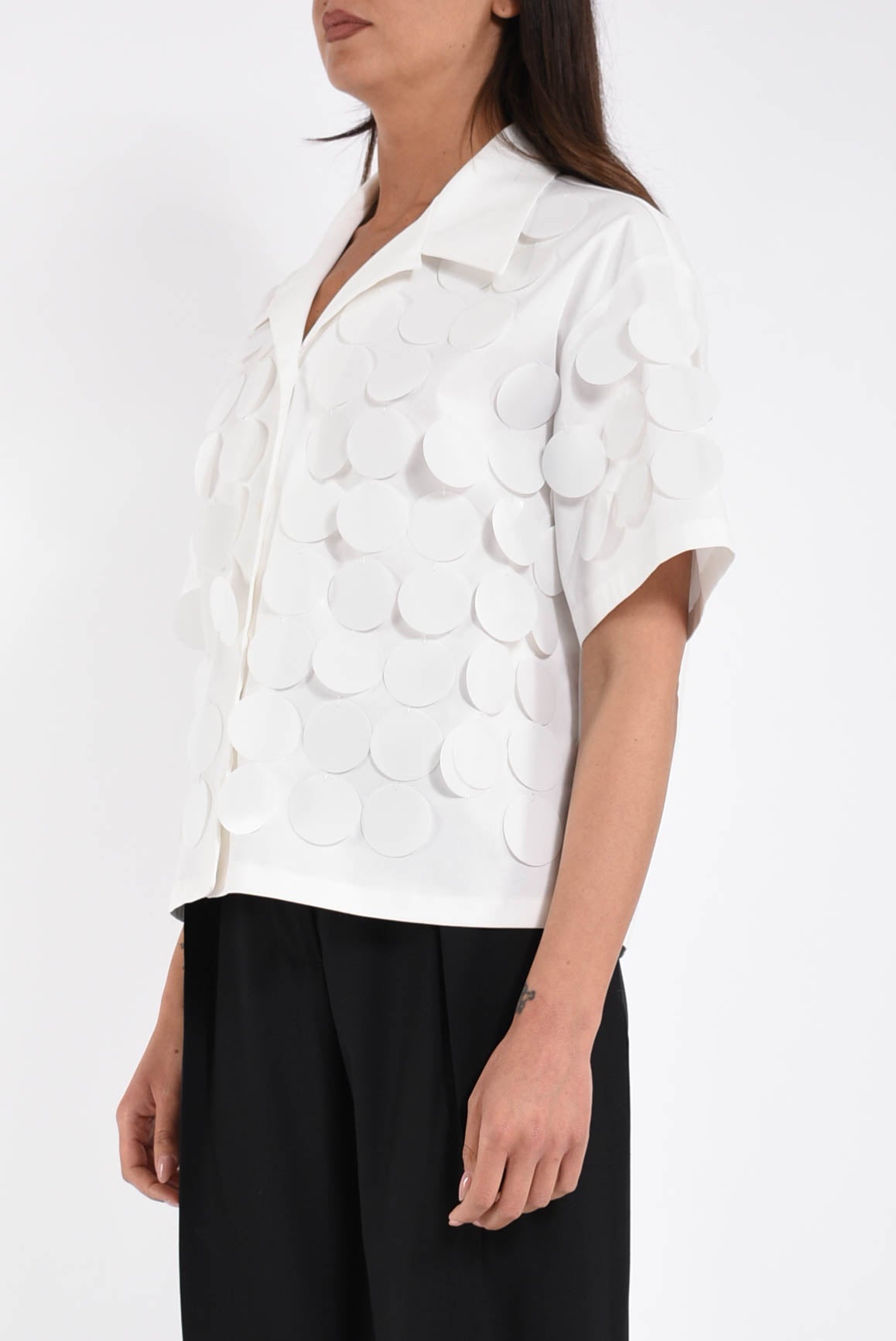 camicia in cotone con maxi paillettes