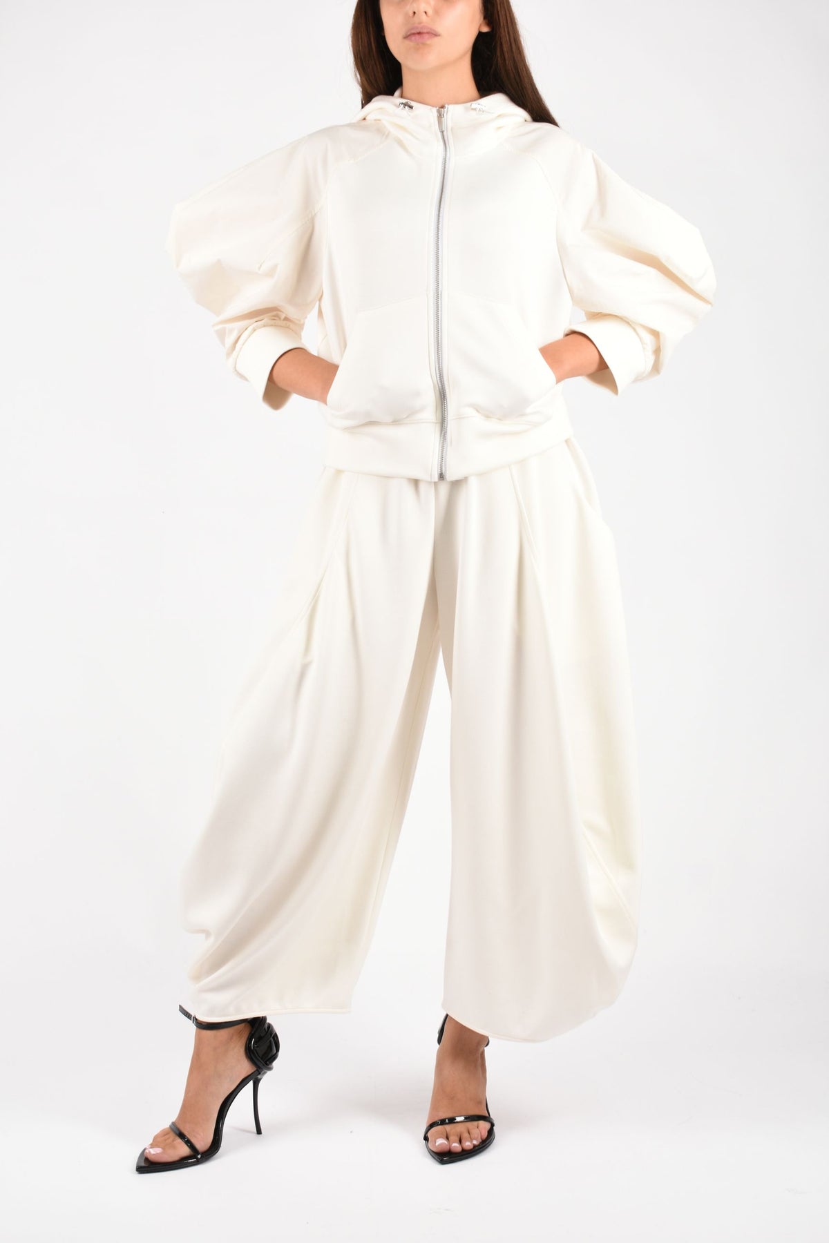BLUSA CON CAPPUCCIO ED INSERTI IN TAFFETA M6FD10