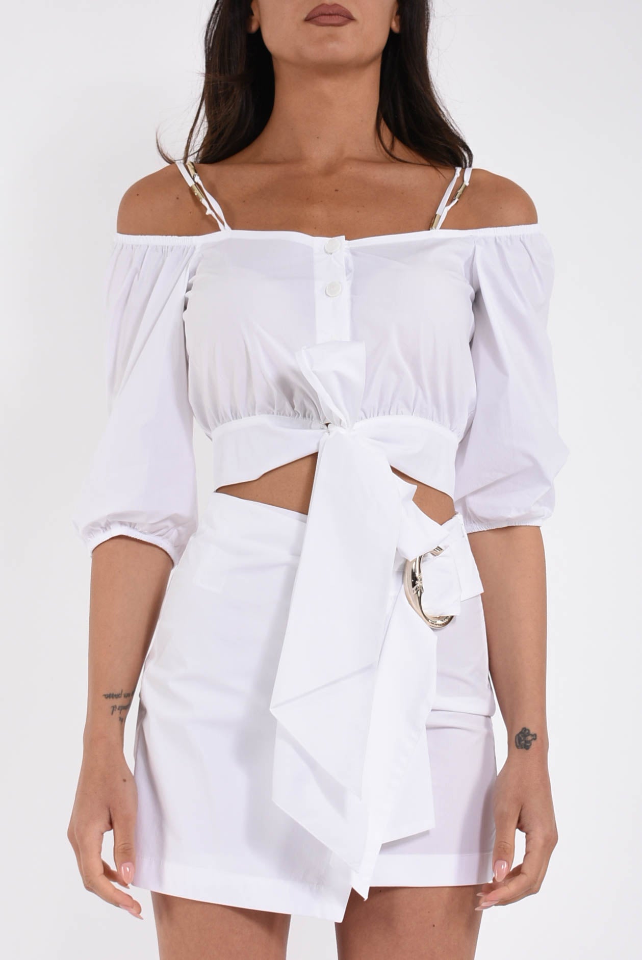 camicia cropped in cotone