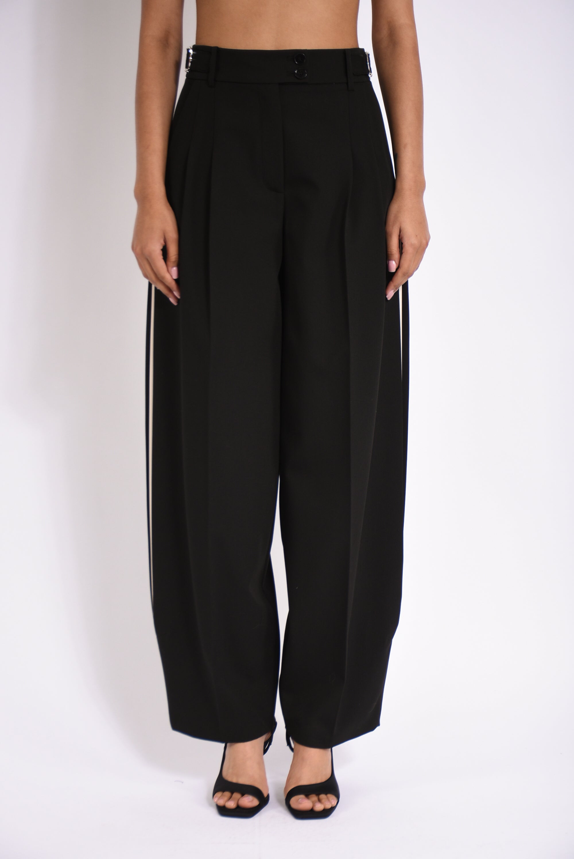 Pantaloni palazzo con inserti in raso