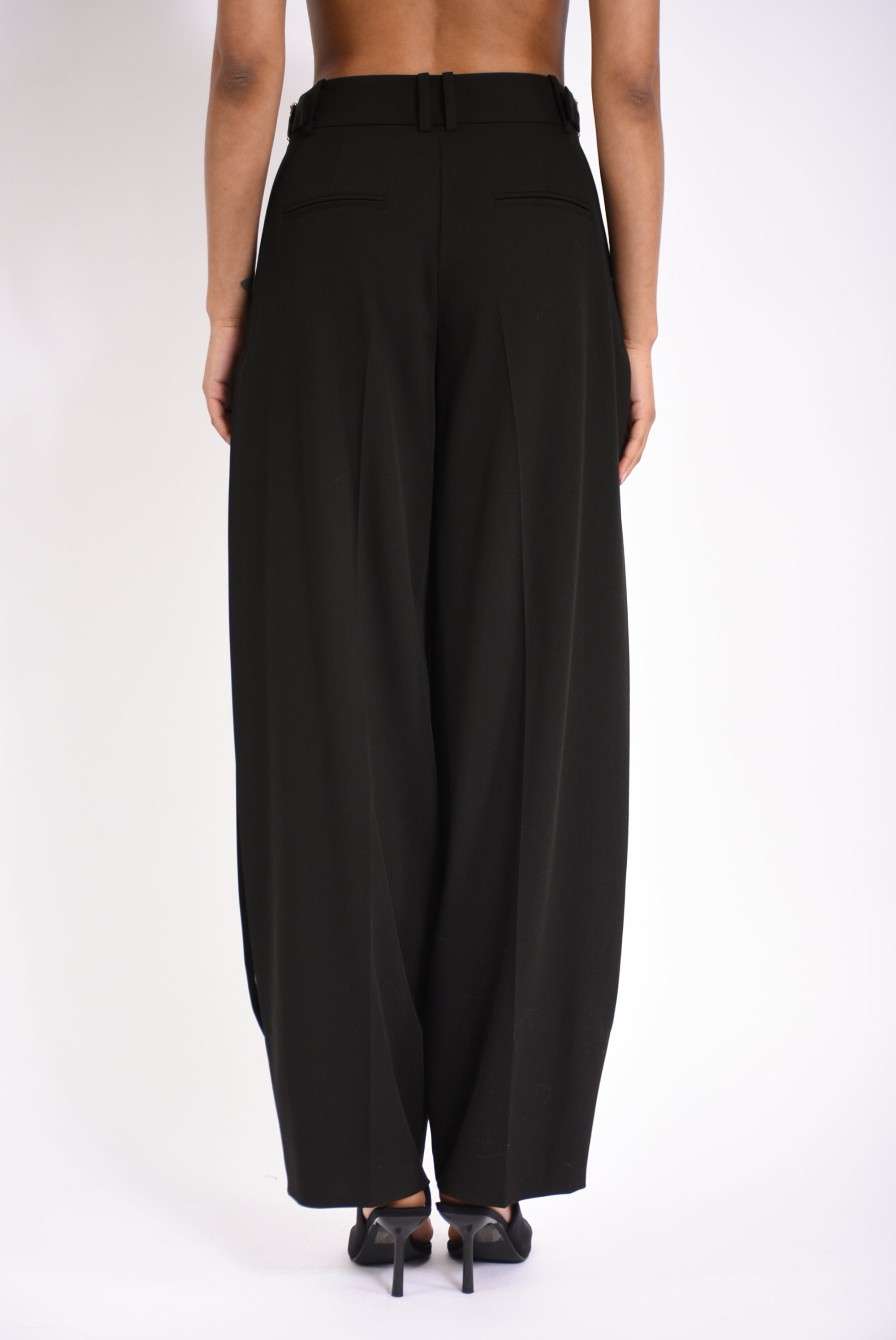 Pantaloni palazzo con inserti in raso