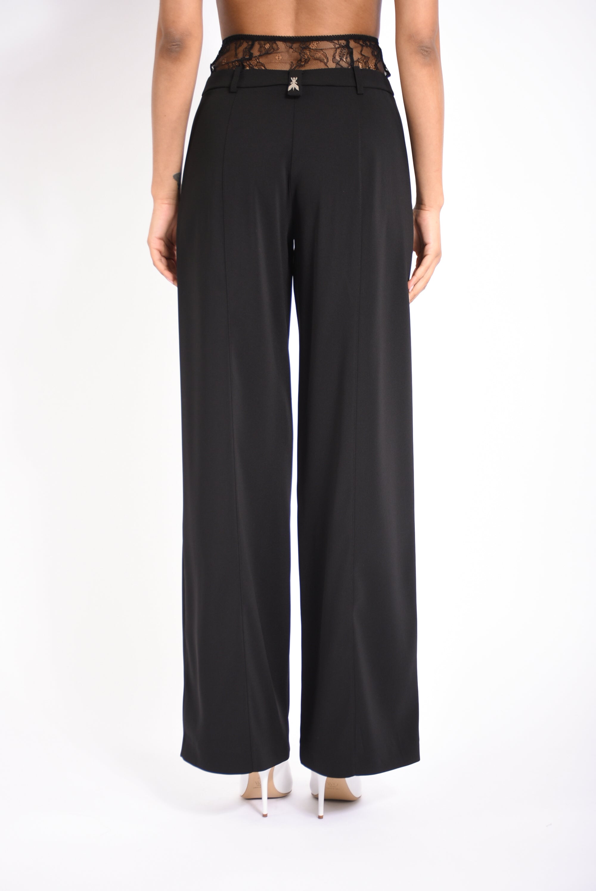 Pantaloni palazzo con vita in pizzo