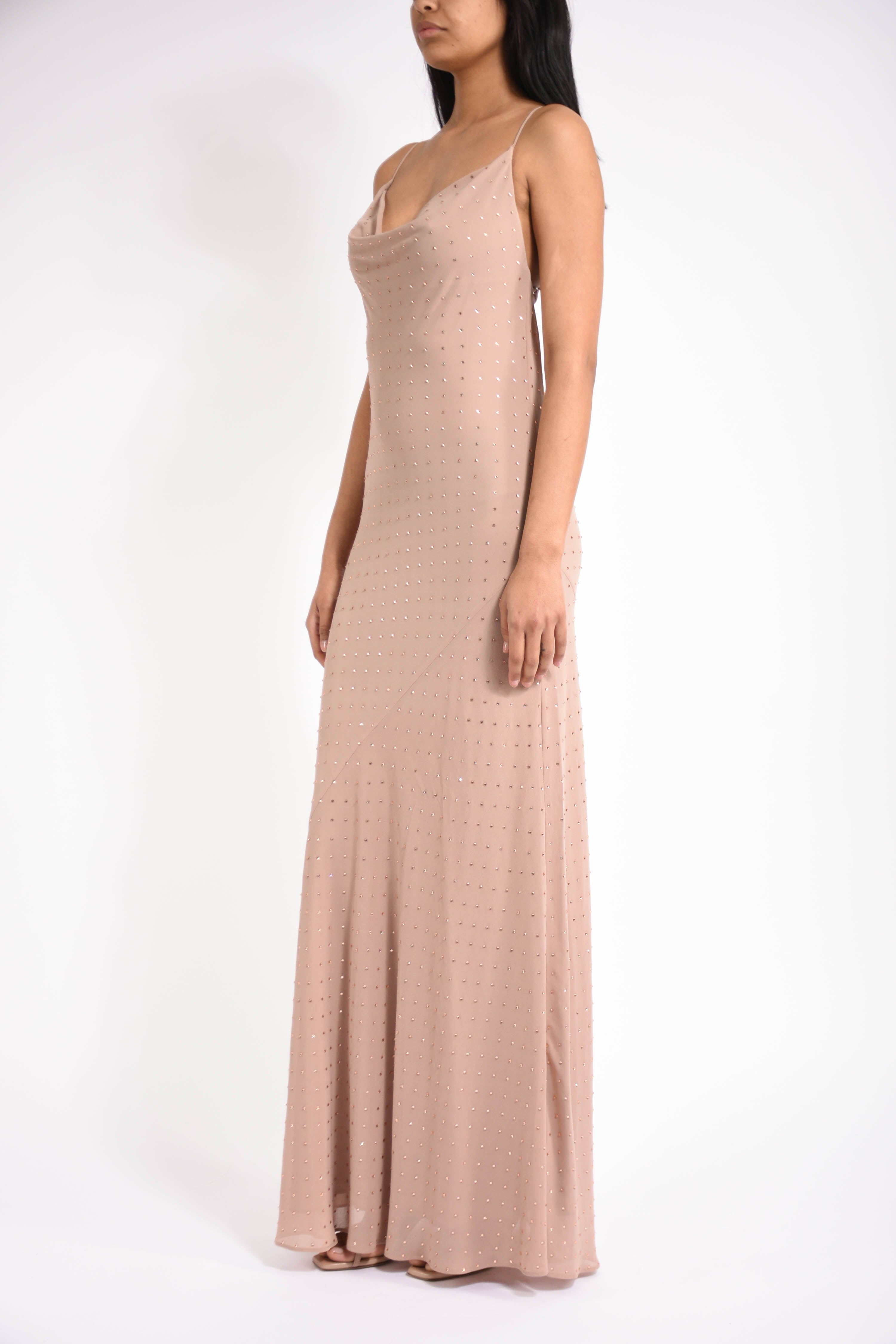 abito lungo con strass farro