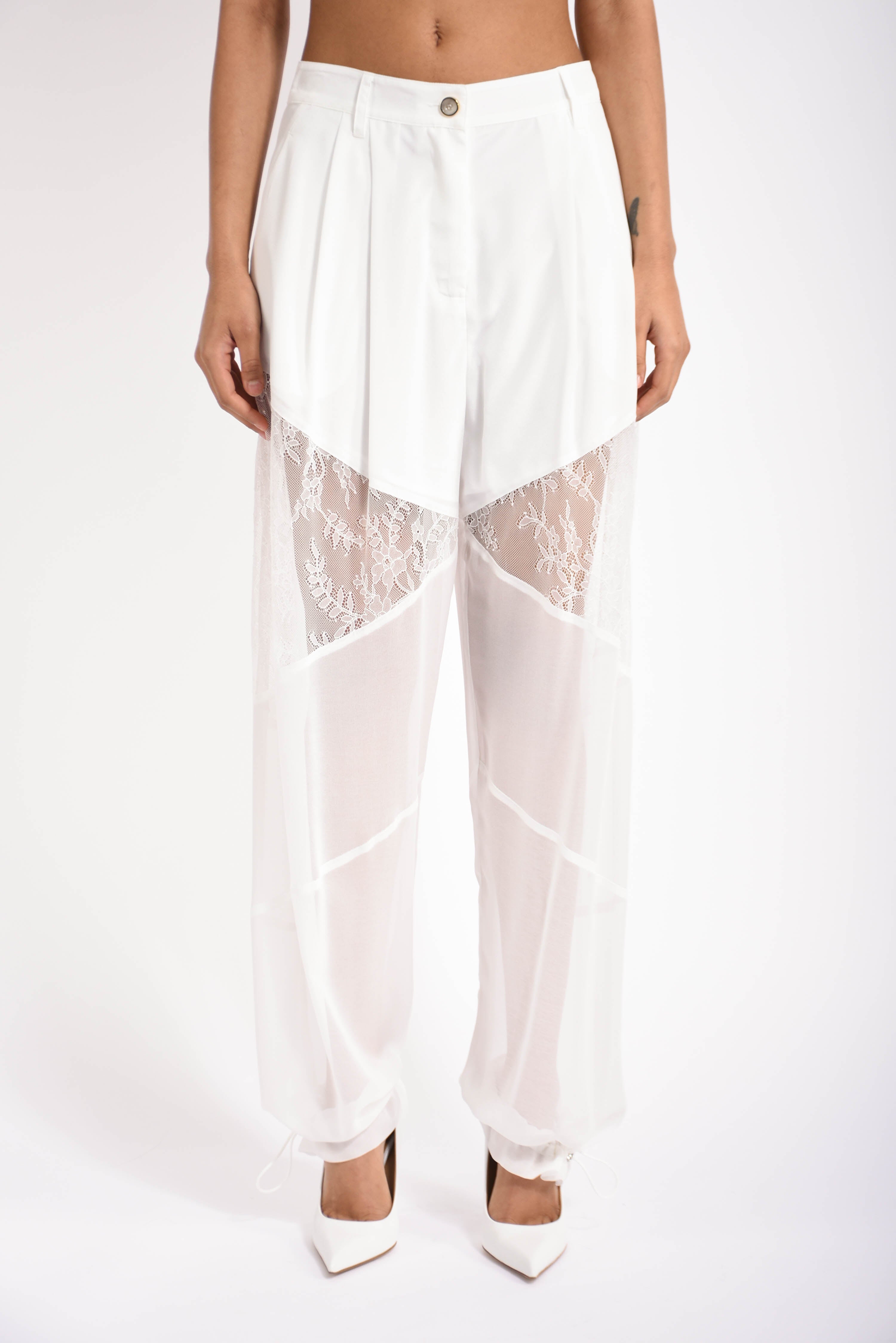 pantaloni con inserti in pizzo nacy