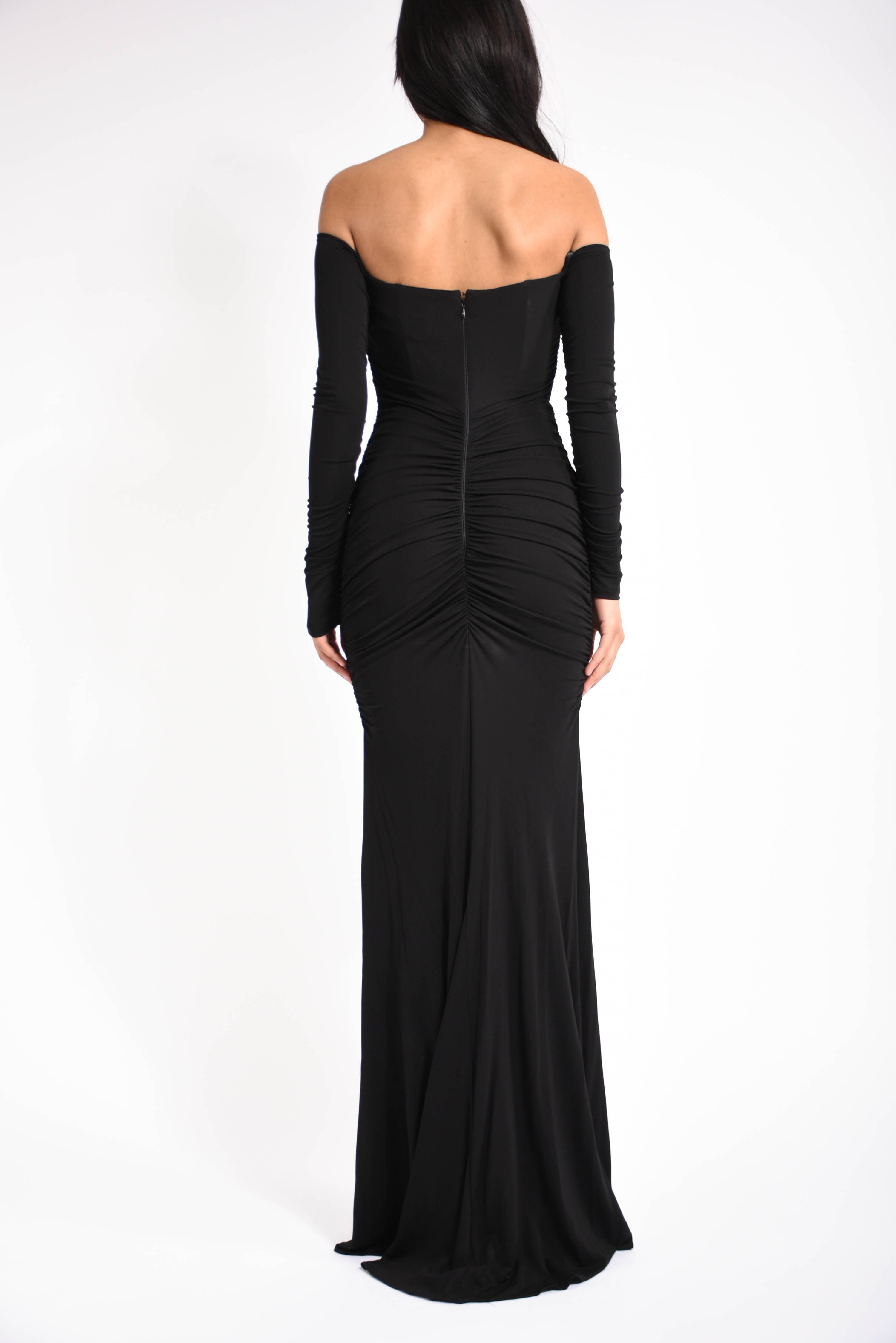 Abito lungo in jersey crêpe con drappeggi