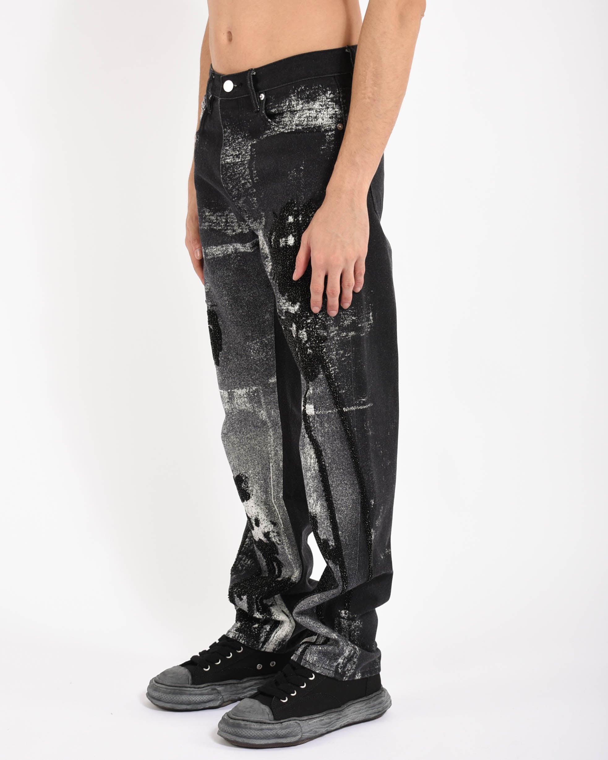 jeans Straight Leg Beaded Palms