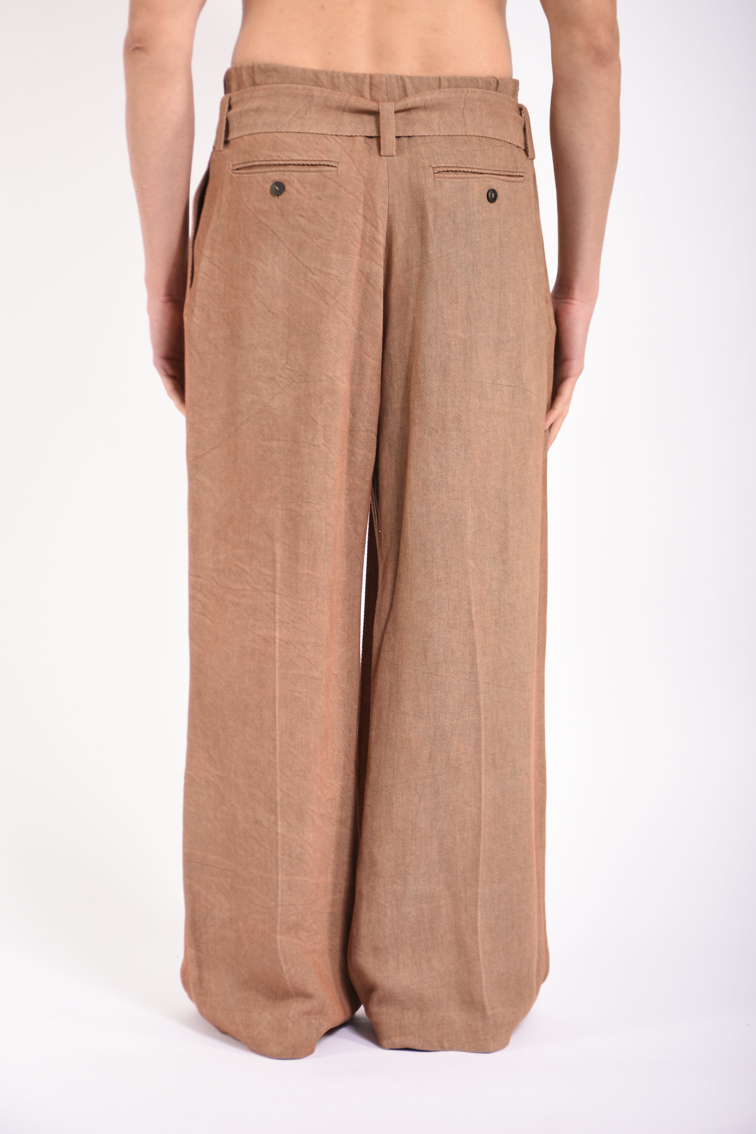 Pantaloni pleated belt in viscosa