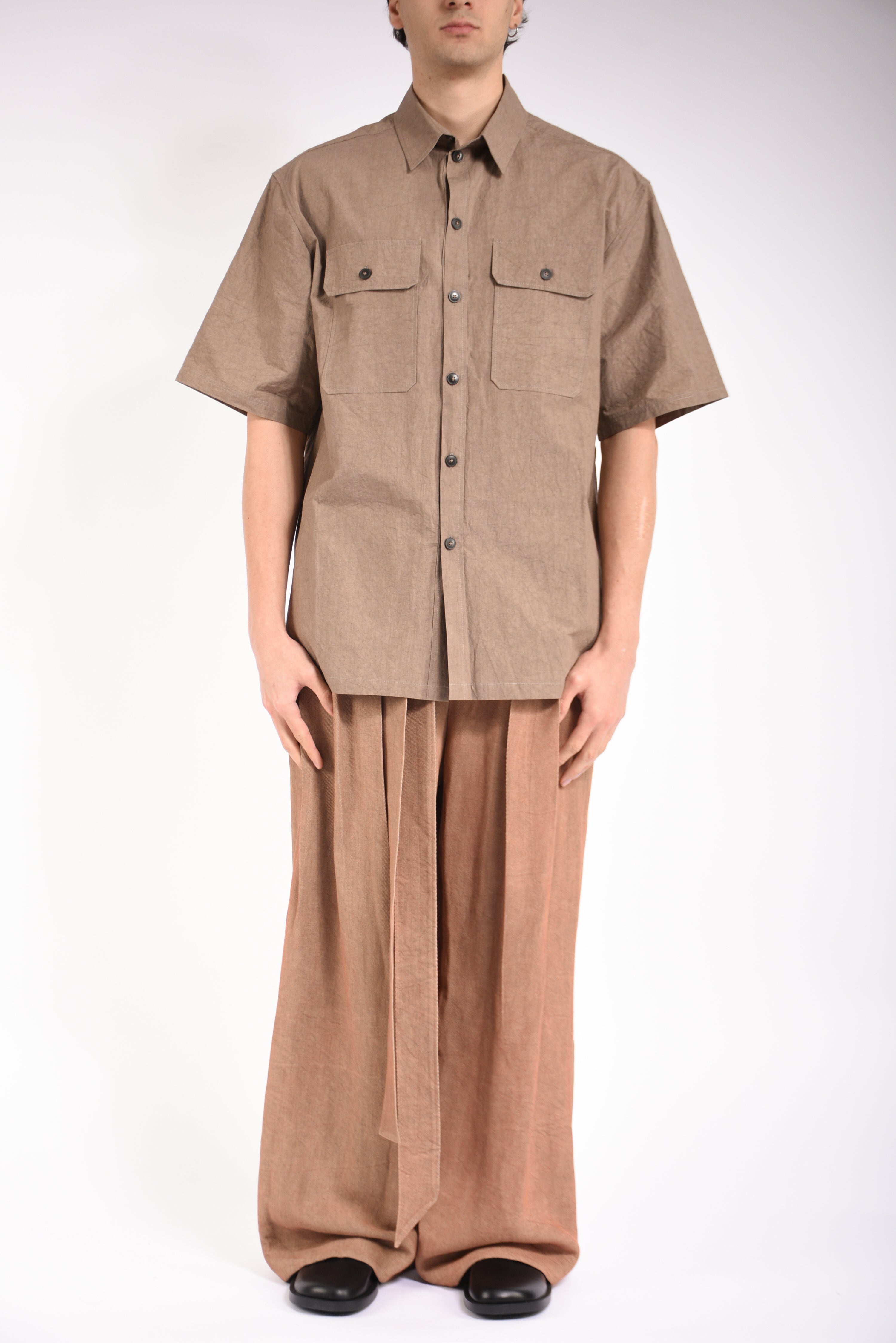 Pantaloni pleated belt in viscosa