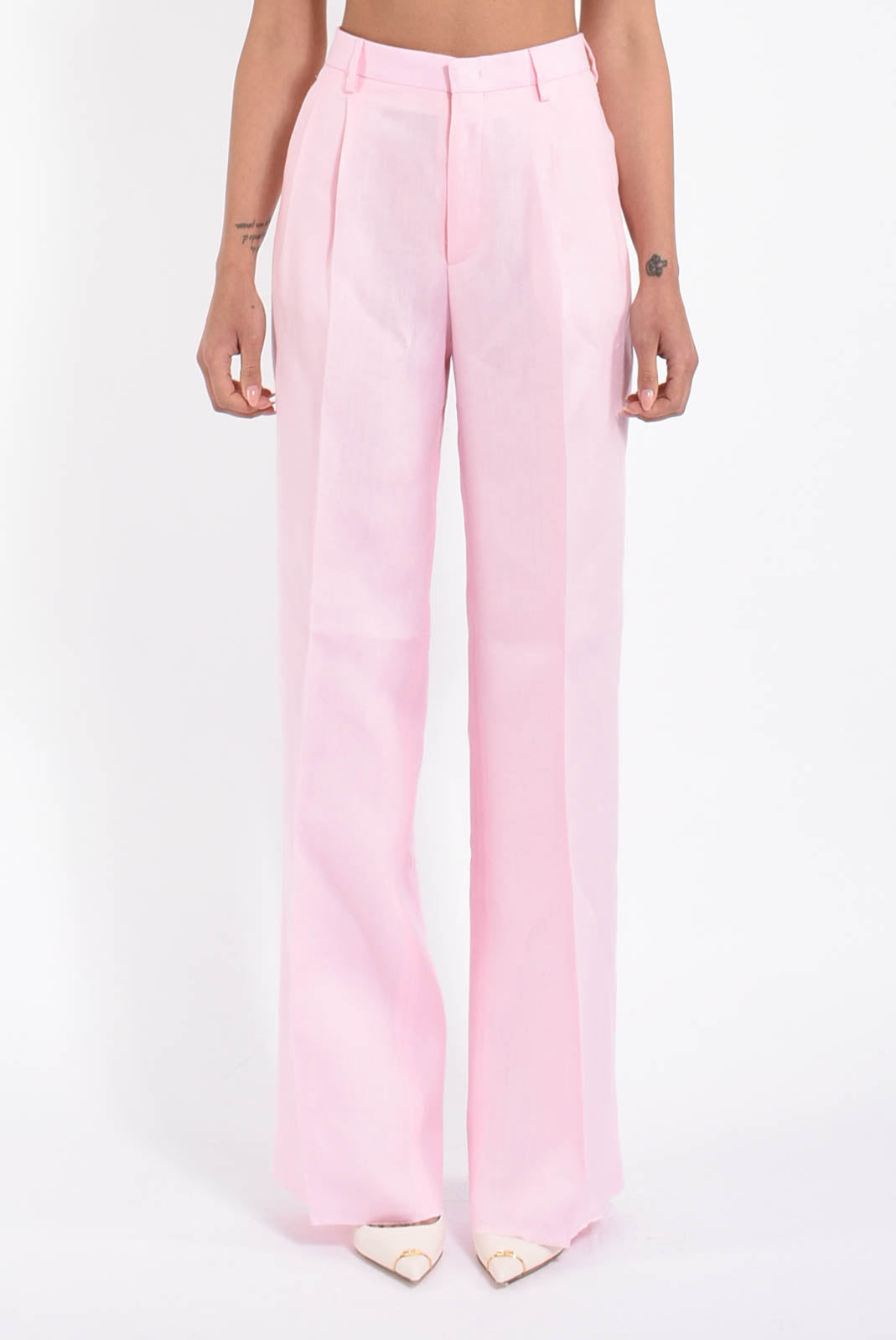 pantaloni dritti in lino