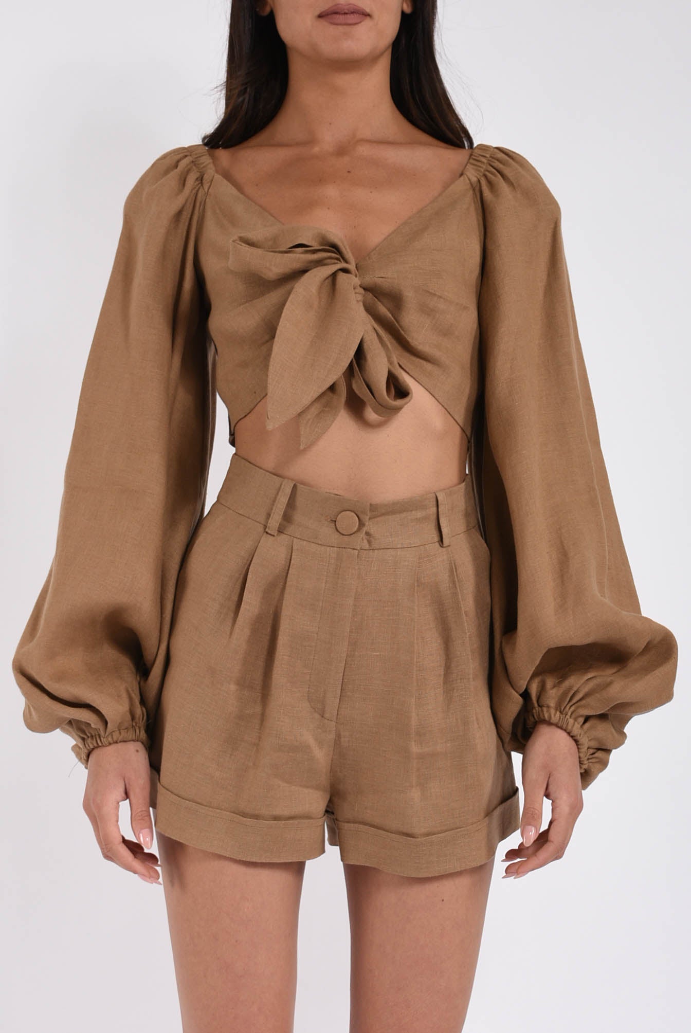 camicia crop in lino