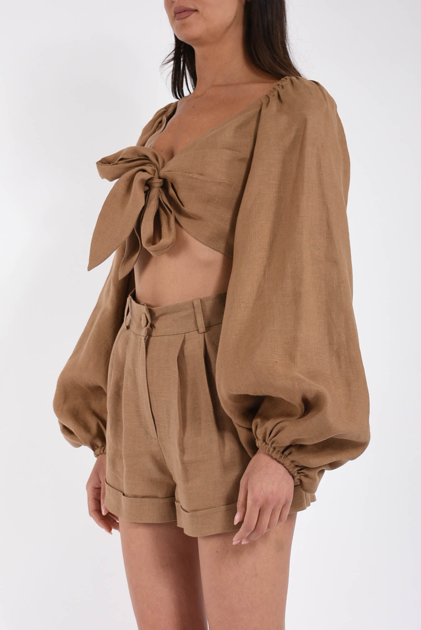 camicia crop in lino