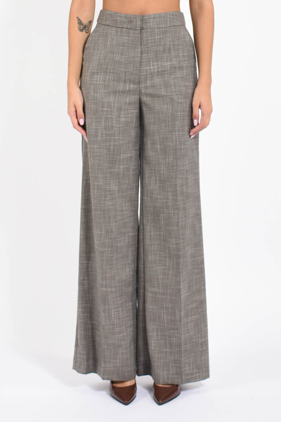 pantaloni dritti in tela tramata