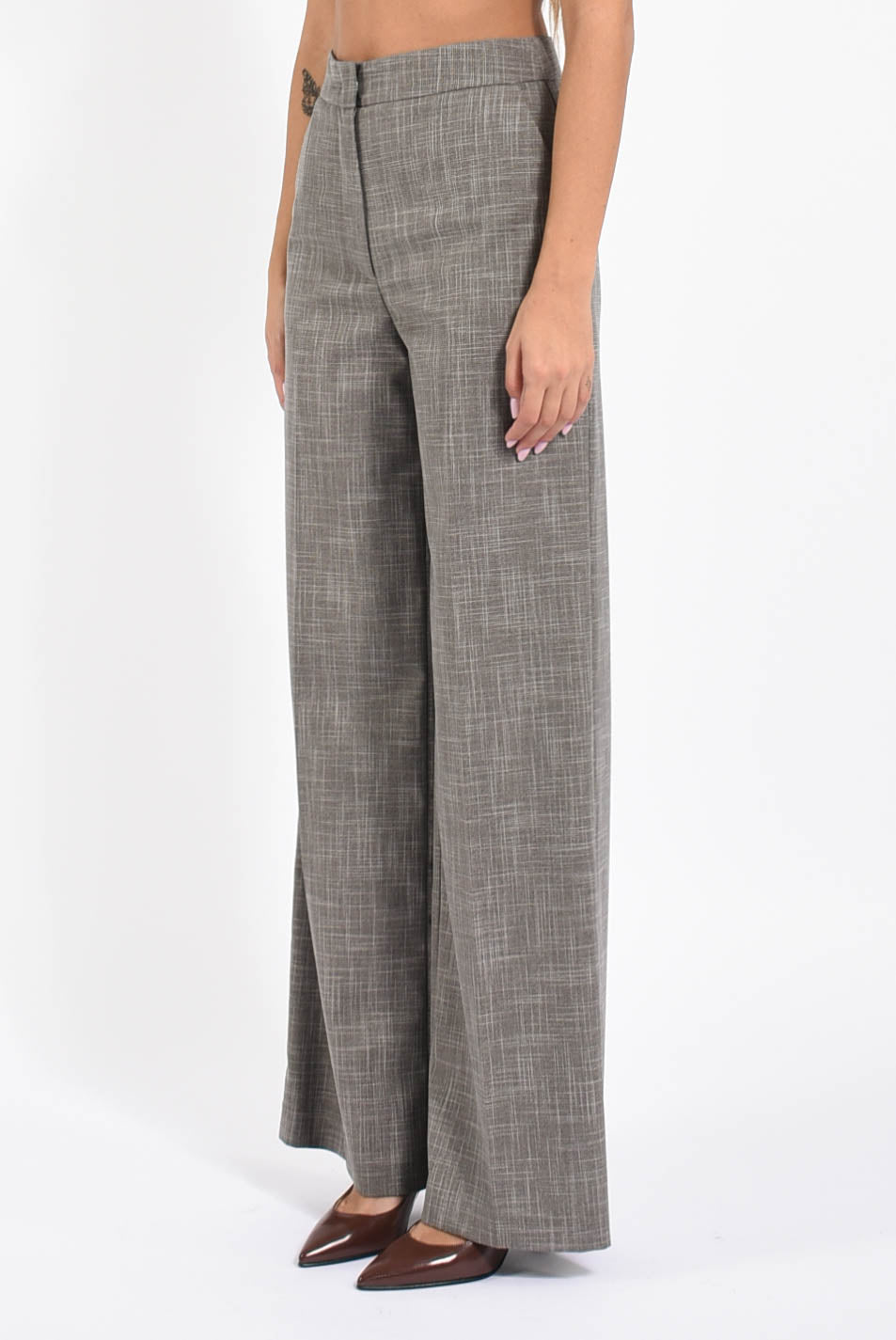 pantaloni dritti in tela tramata