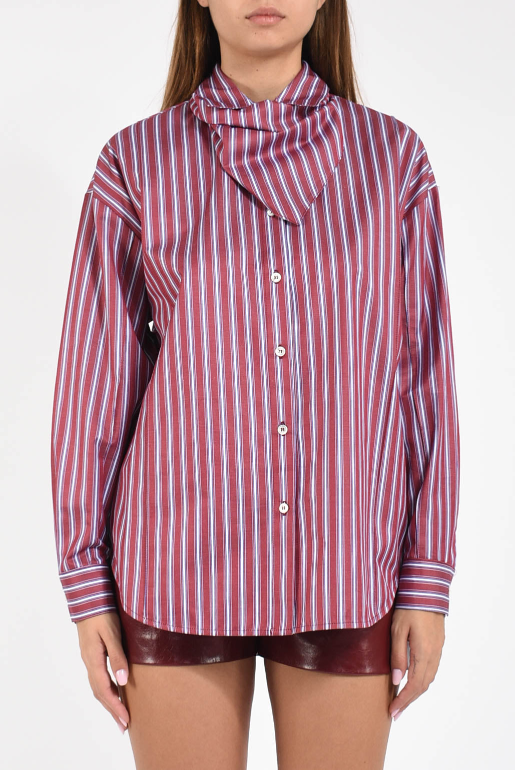 Camicia con foulard in riga jacquard