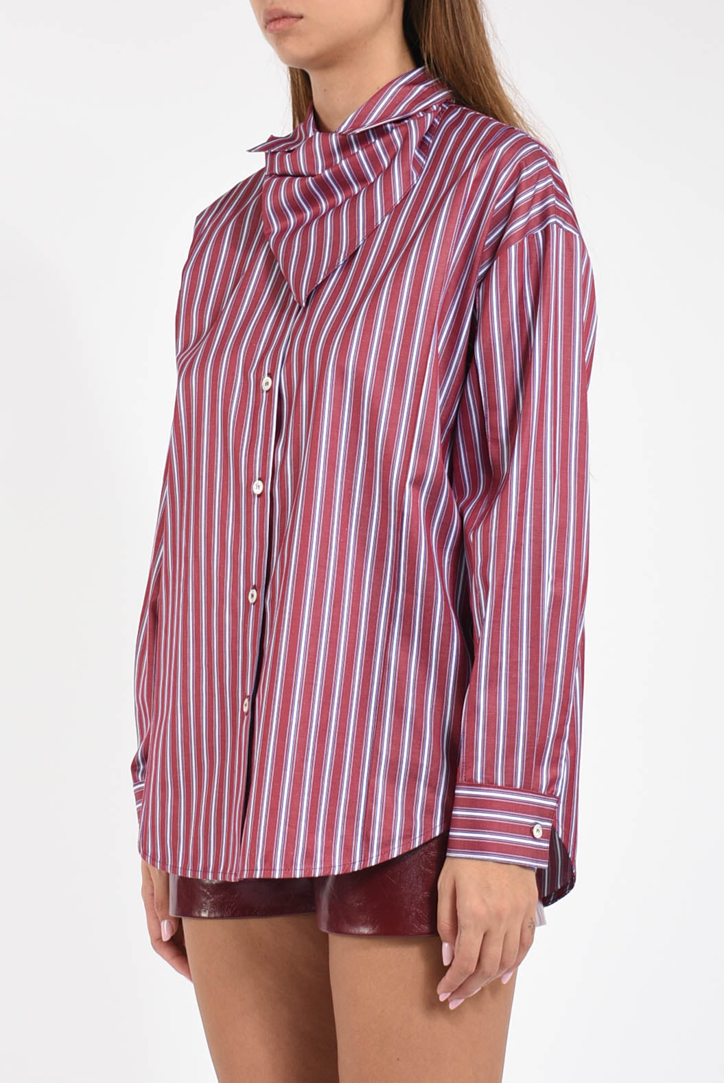 Camicia con foulard in riga jacquard