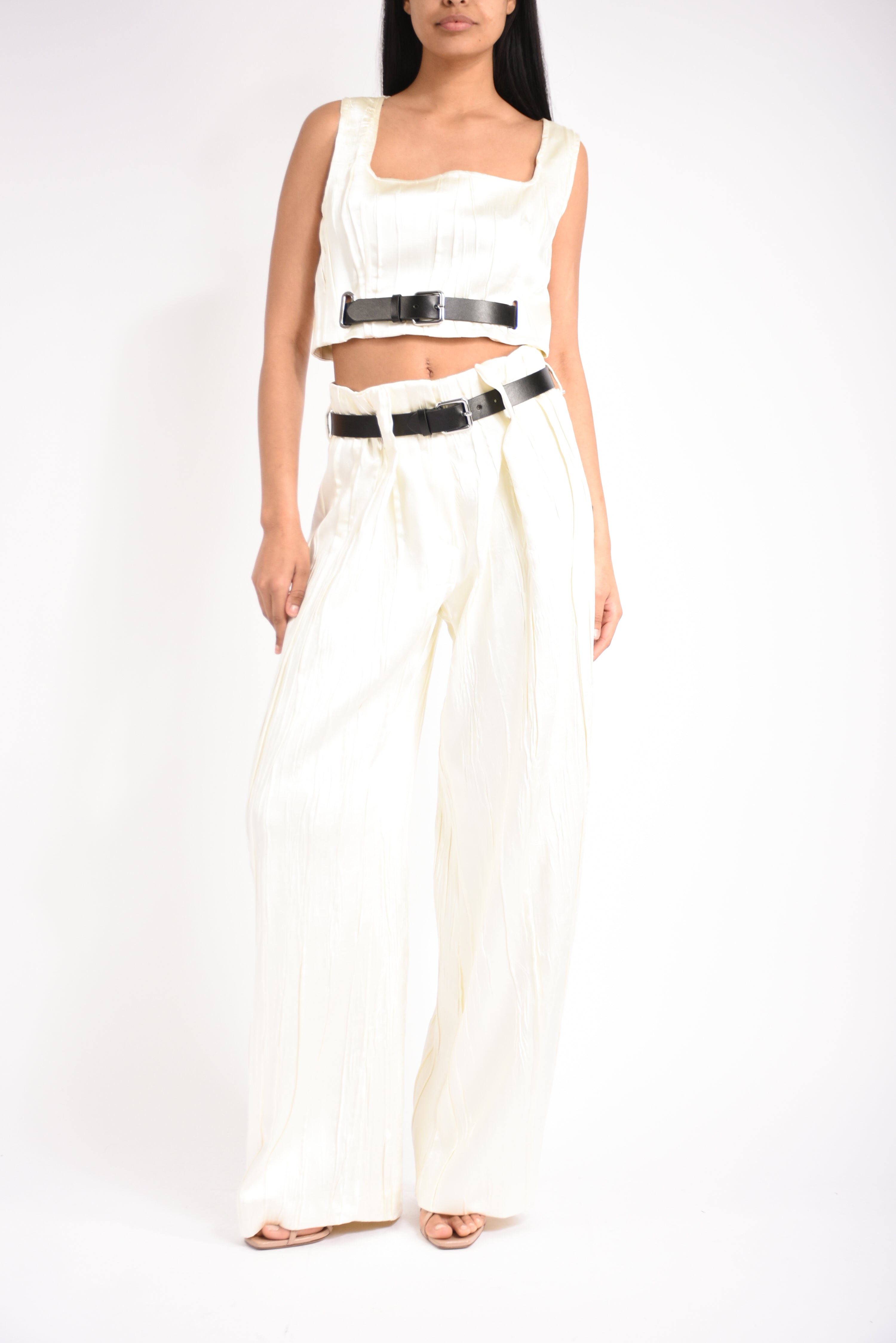 top smanicato in raso zigrino