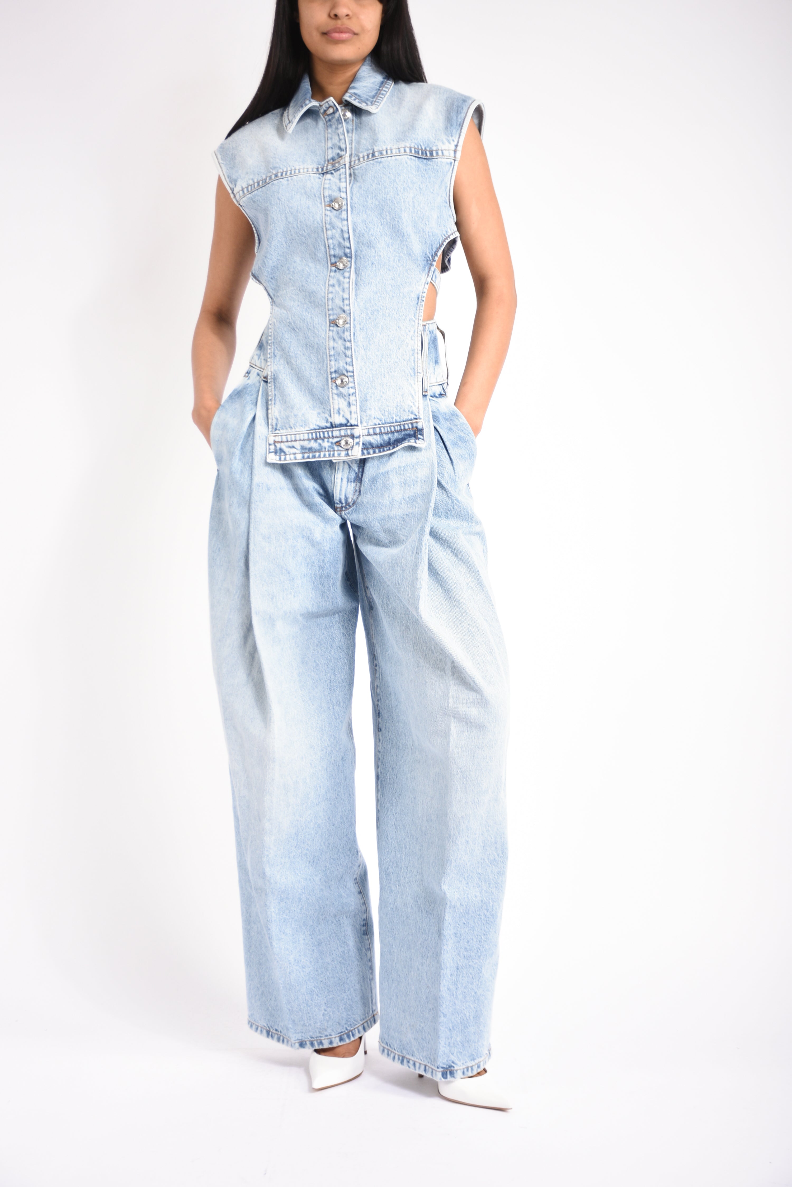 Giacca due pezzi in denim cloro