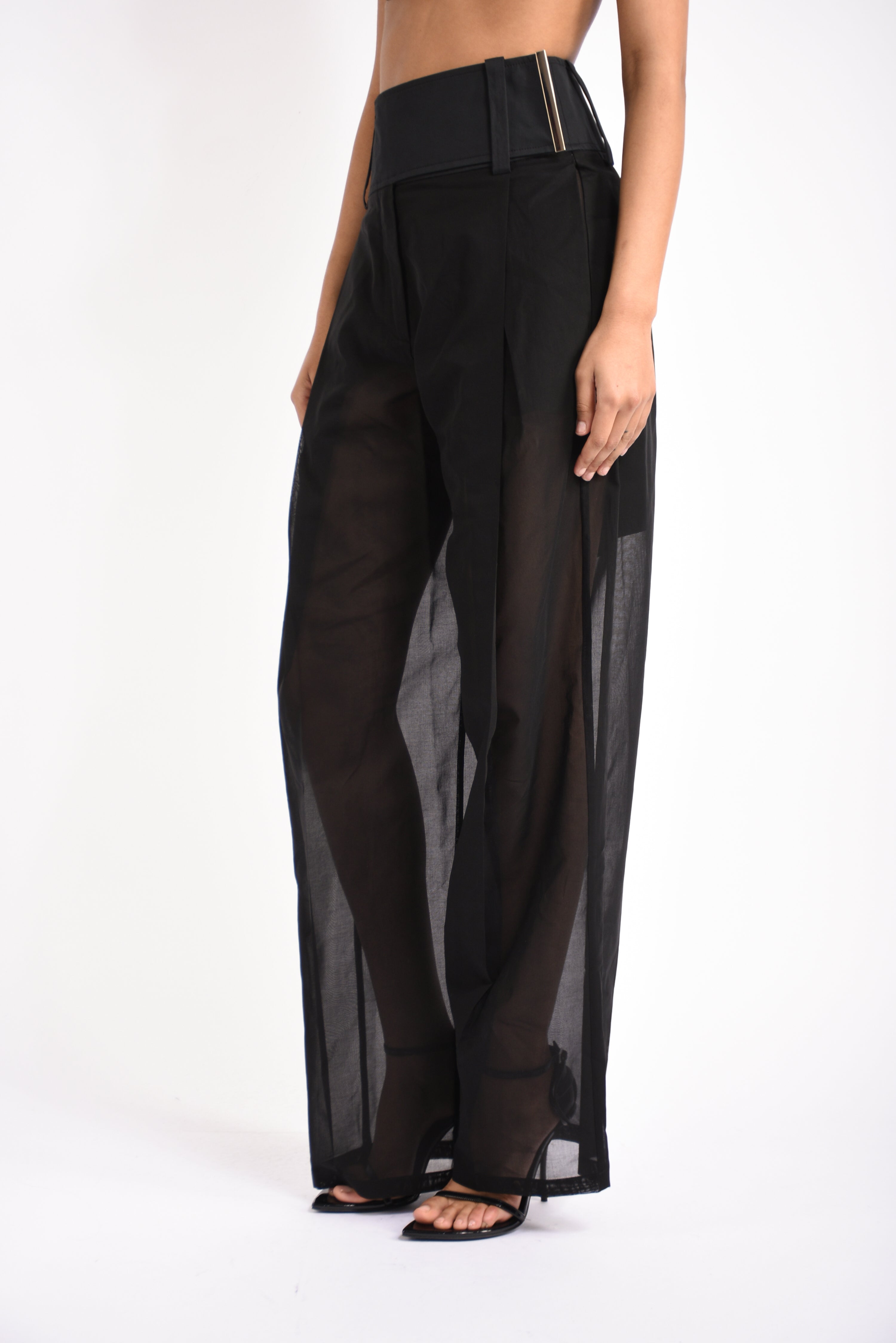 pantaloni in voile di organza ferito