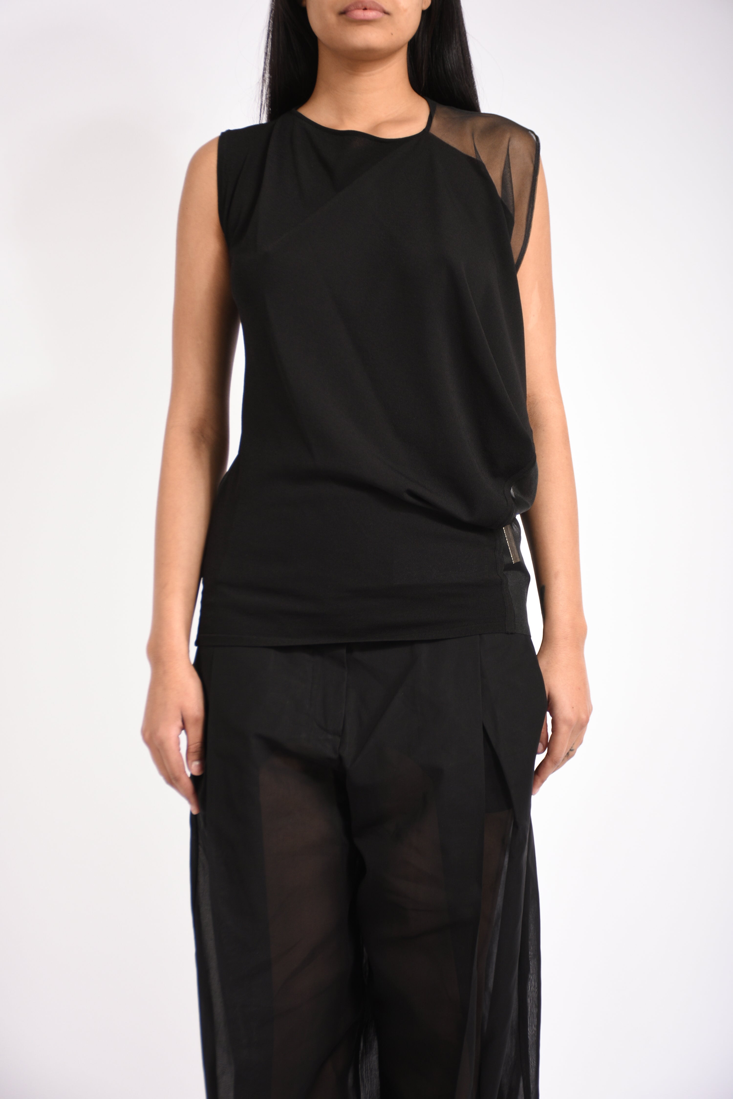 top asimmetrico in viscosa stretch geranio