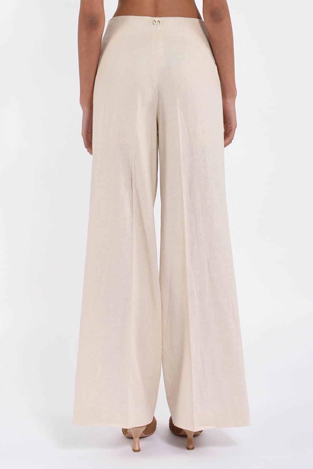pantaloni in misto lino con ricamo