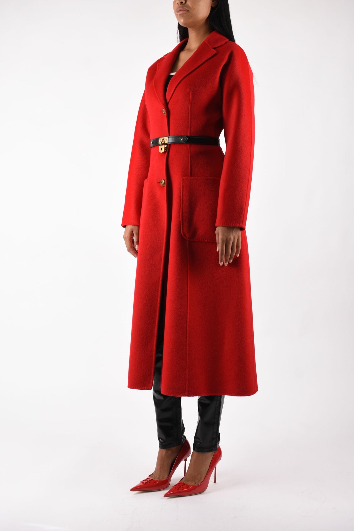 Cappotto in panno double con cintura CP03D67E2