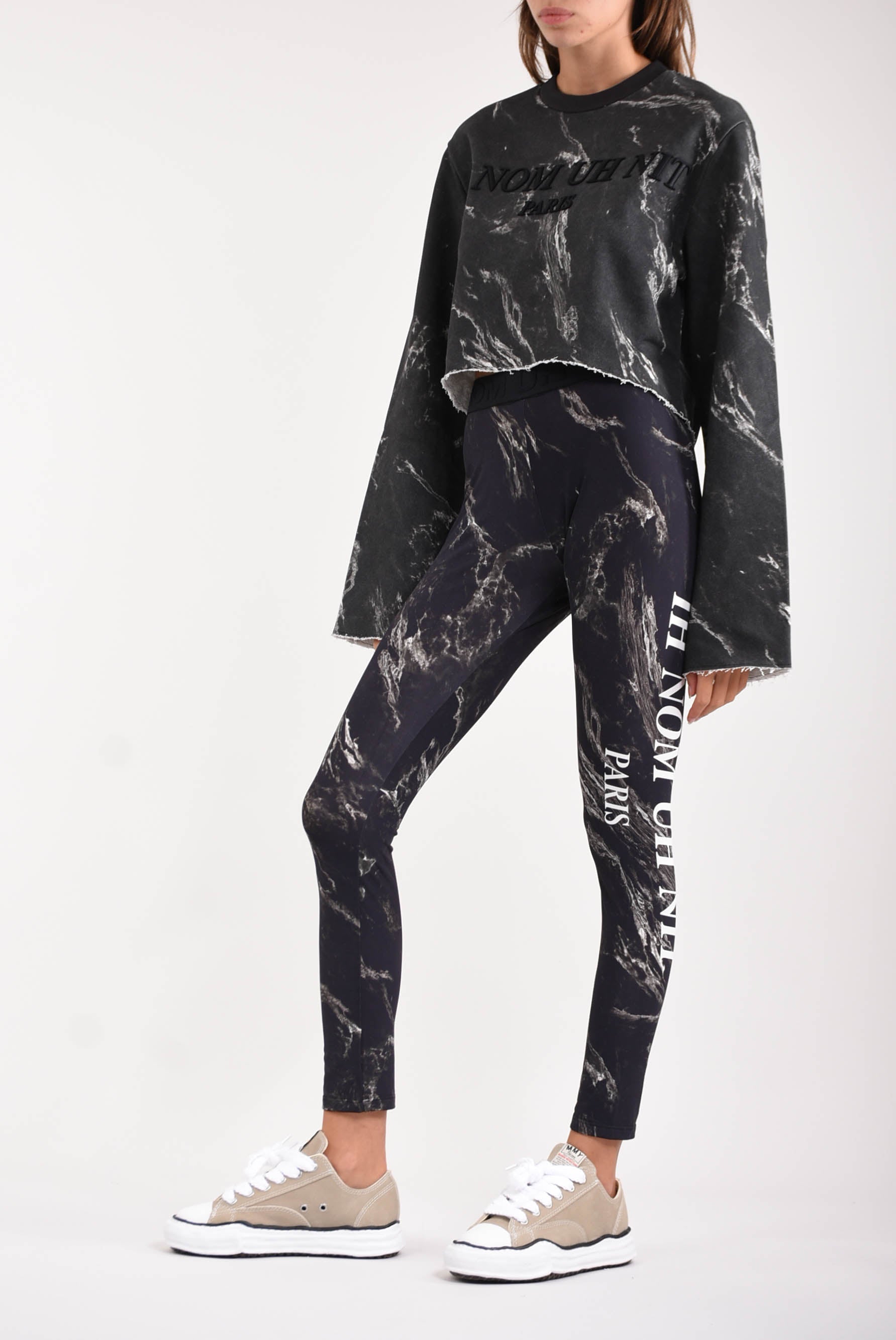 IH NOM UH NIT Sweatshirt cropped marble all over printed whit logo