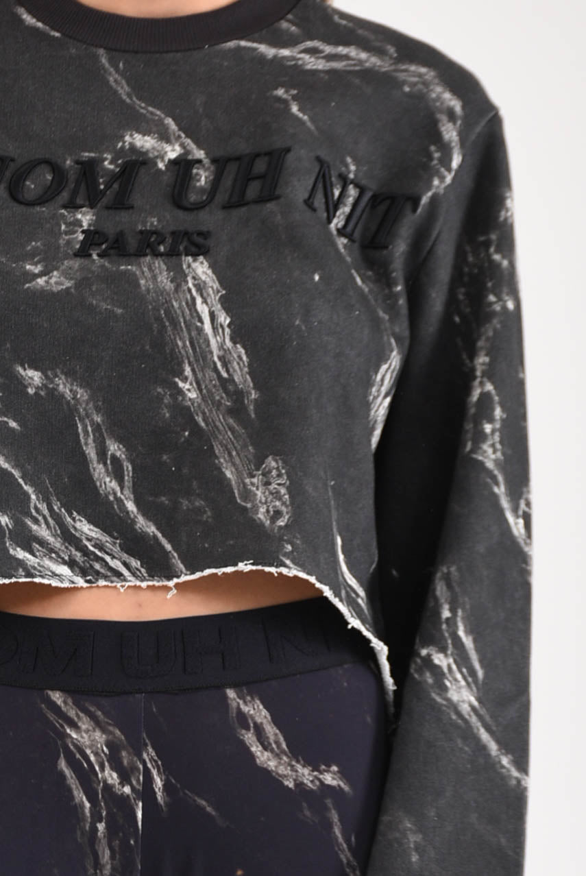 IH NOM UH NIT Sweatshirt cropped marble all over printed whit logo